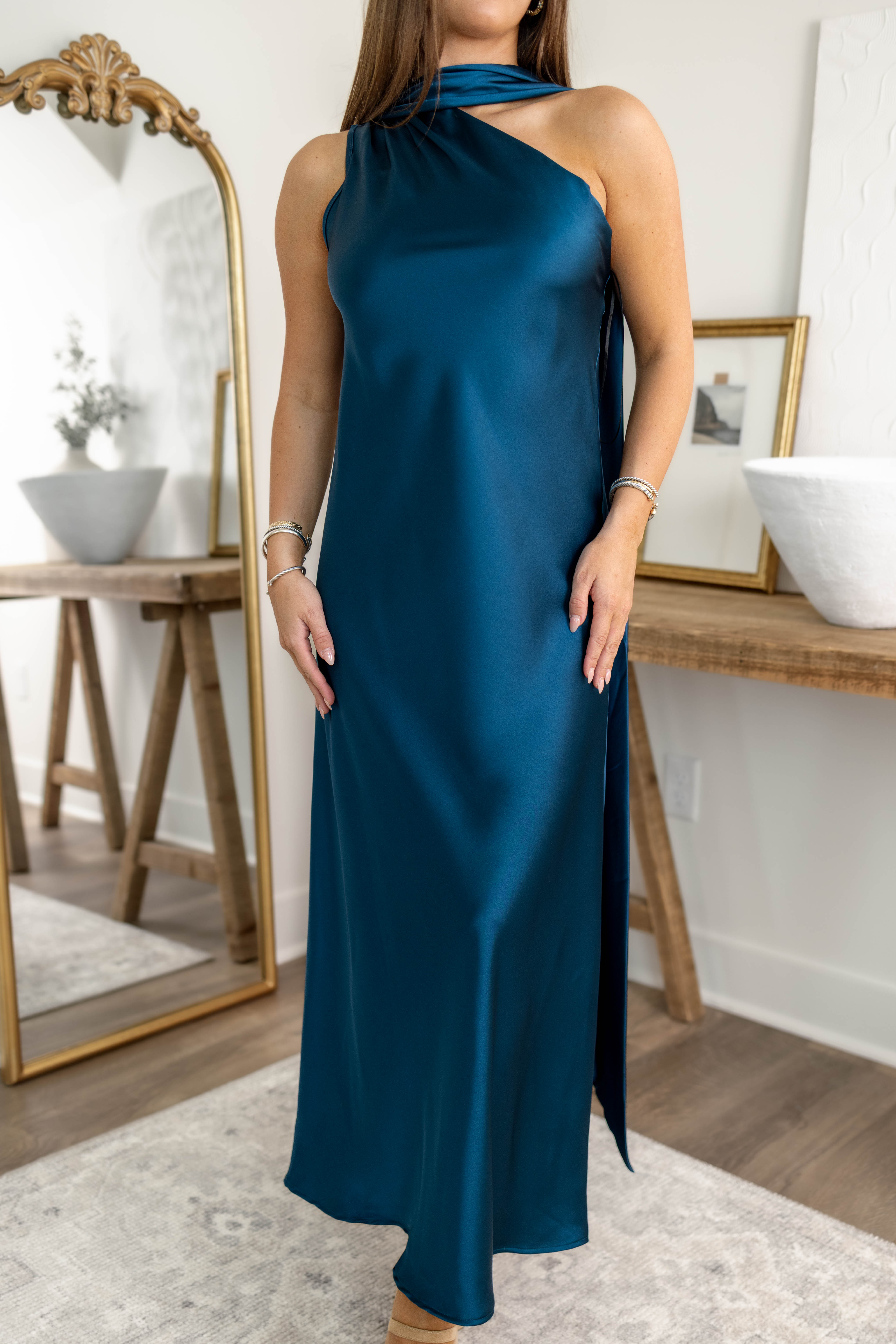 Satin Scarf Dress | Teal