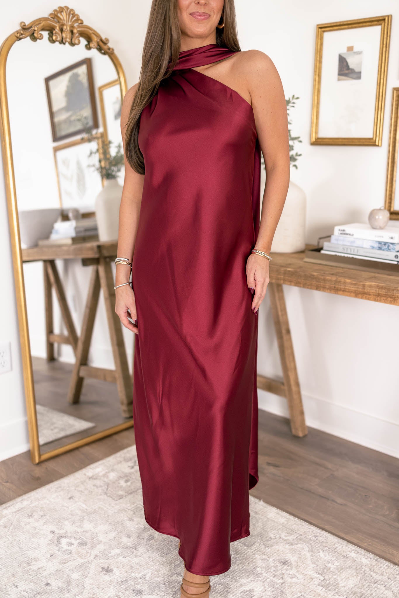 Satin Scarf Dress | Merlot