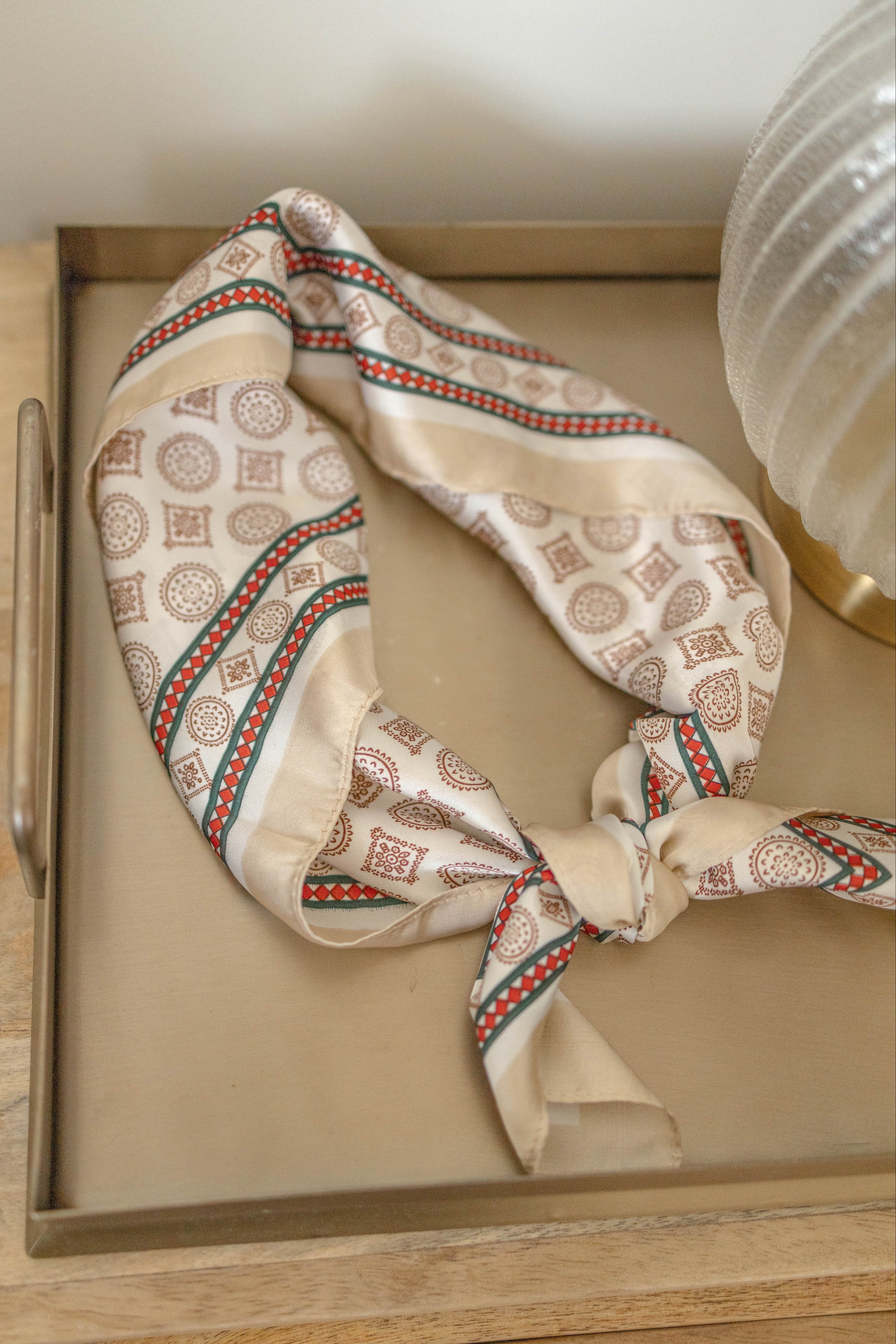 Cream + Red Scarf
