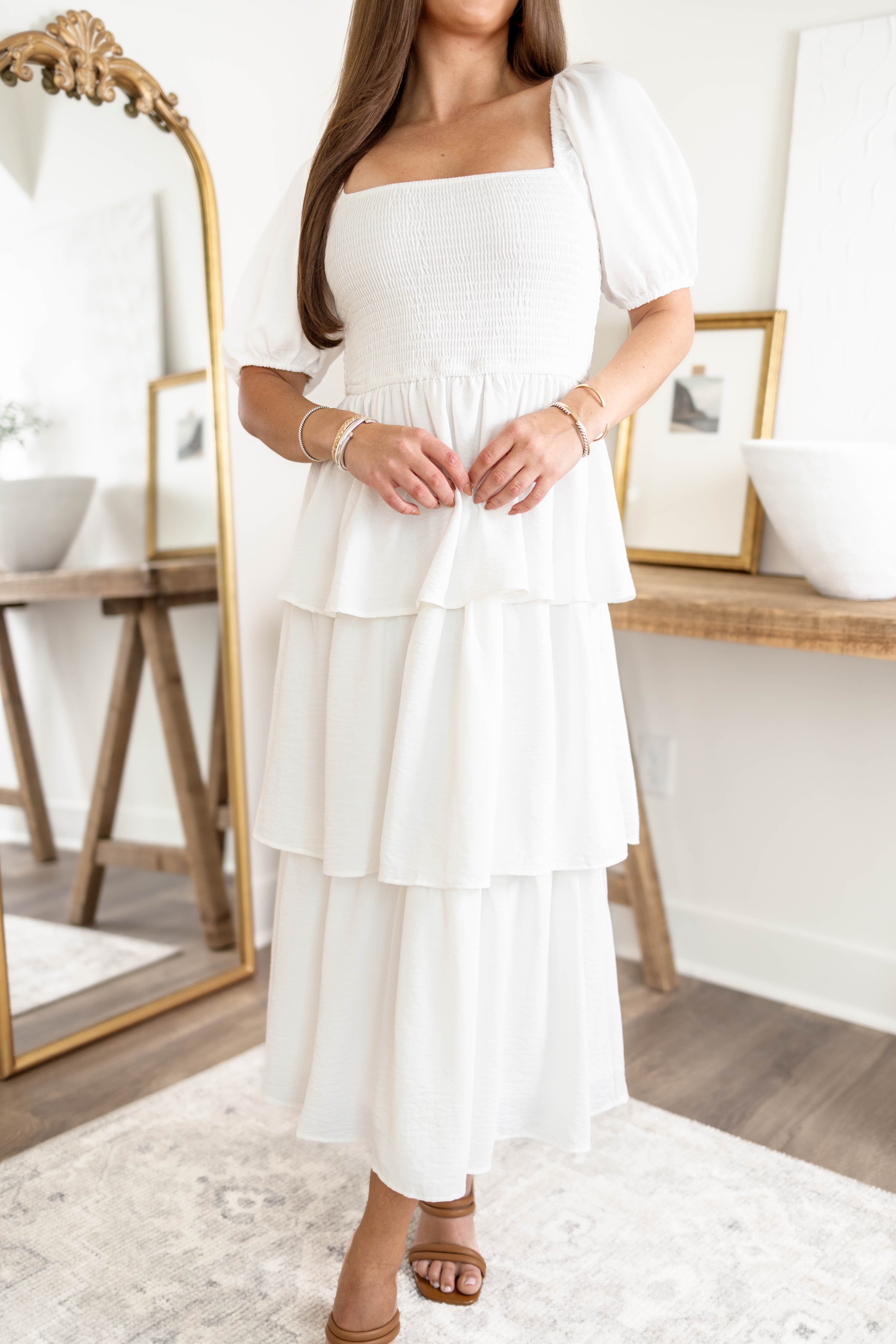 Laken Smocked Midi Dress | Ivory