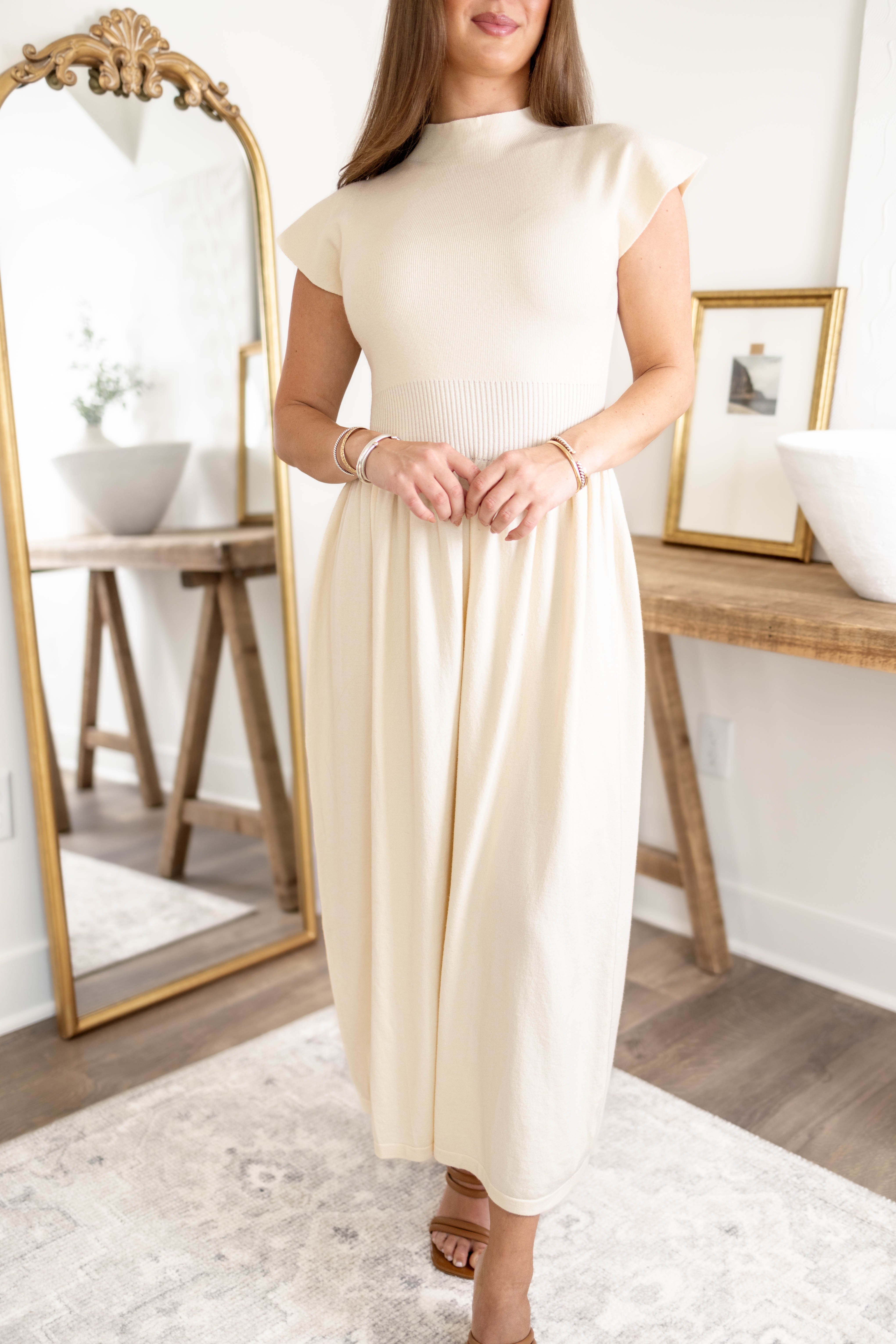 Dawn Mock Neck Dress | Cream