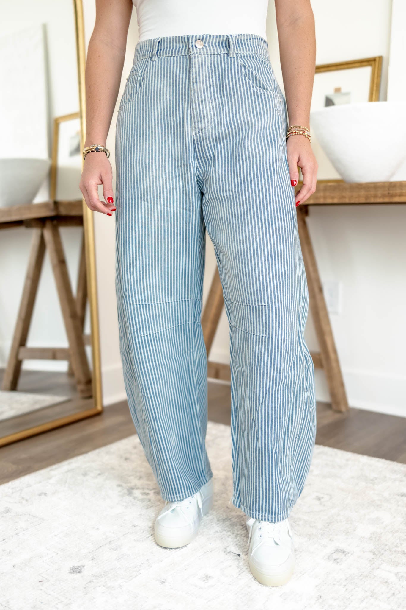 Pinstripe Barrel Jeans