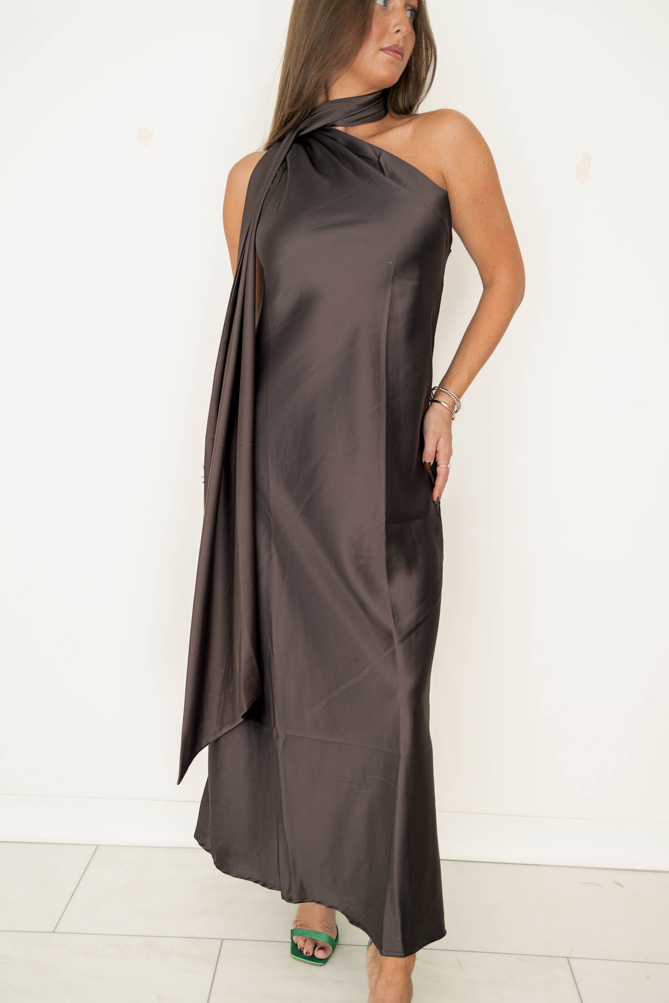 Satin Scarf Dress | Mahogany