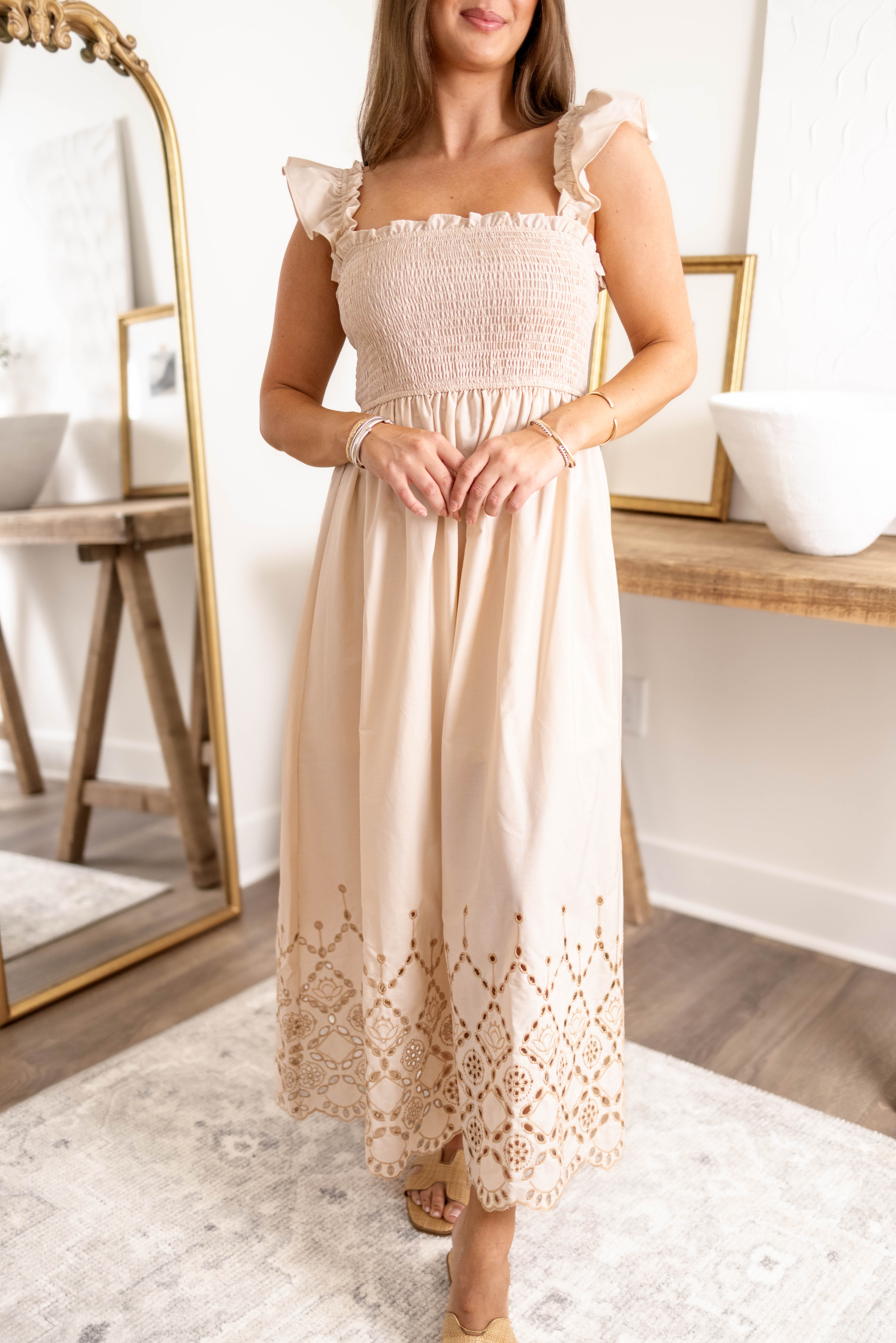 Jane Eyelet Dress | Khaki