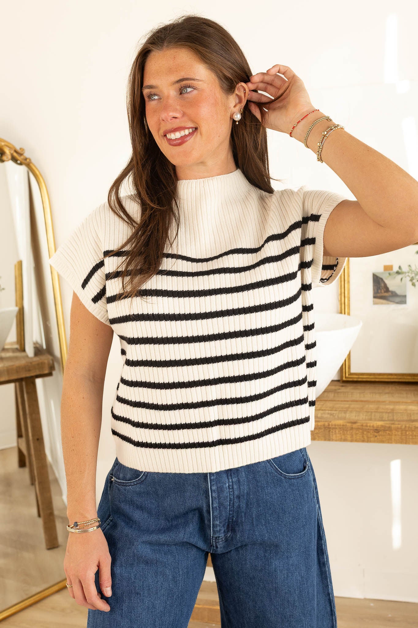 Raven Mock Neck Top | Ivory