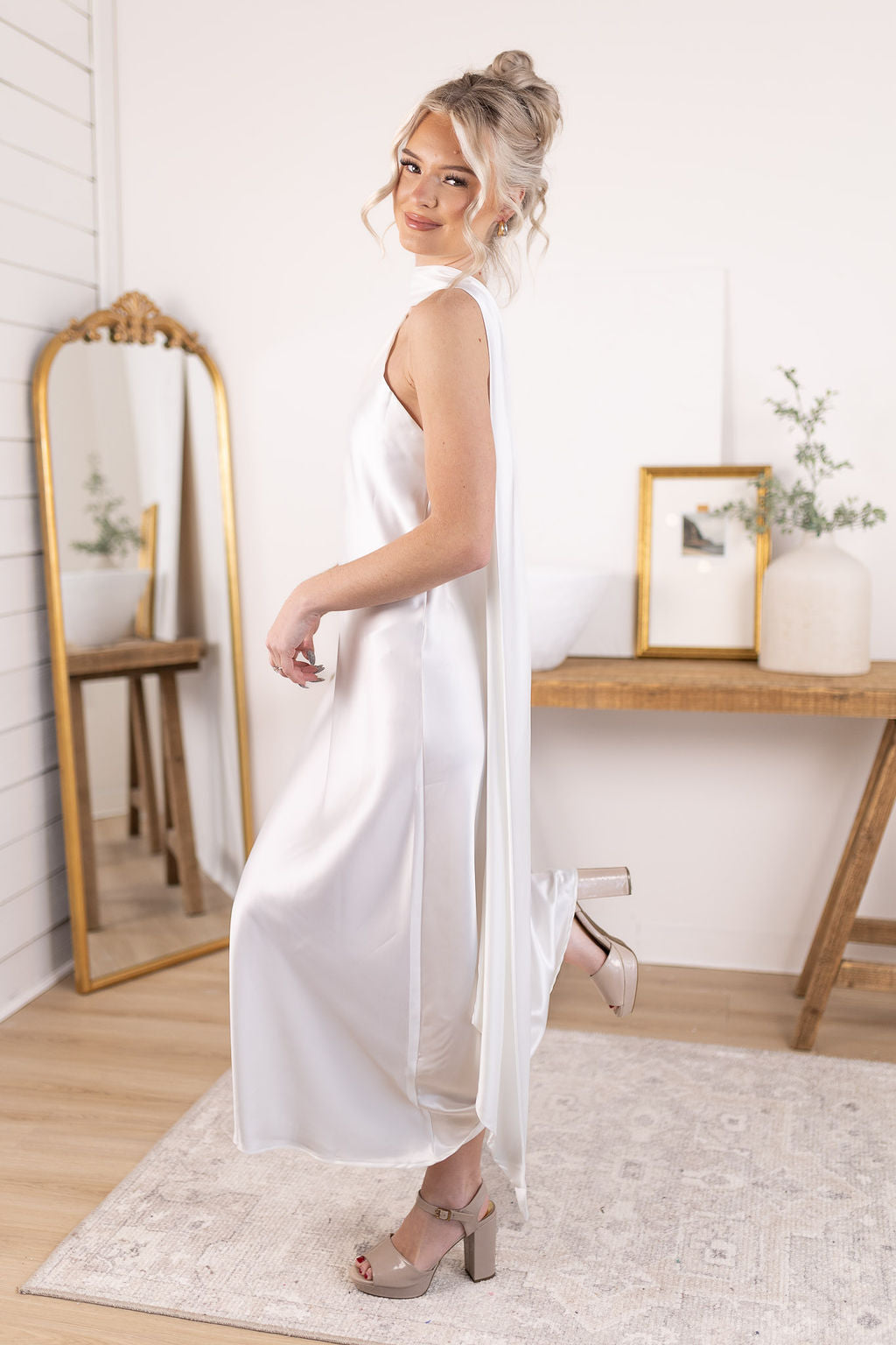 Satin Scarf Dress | Ivory