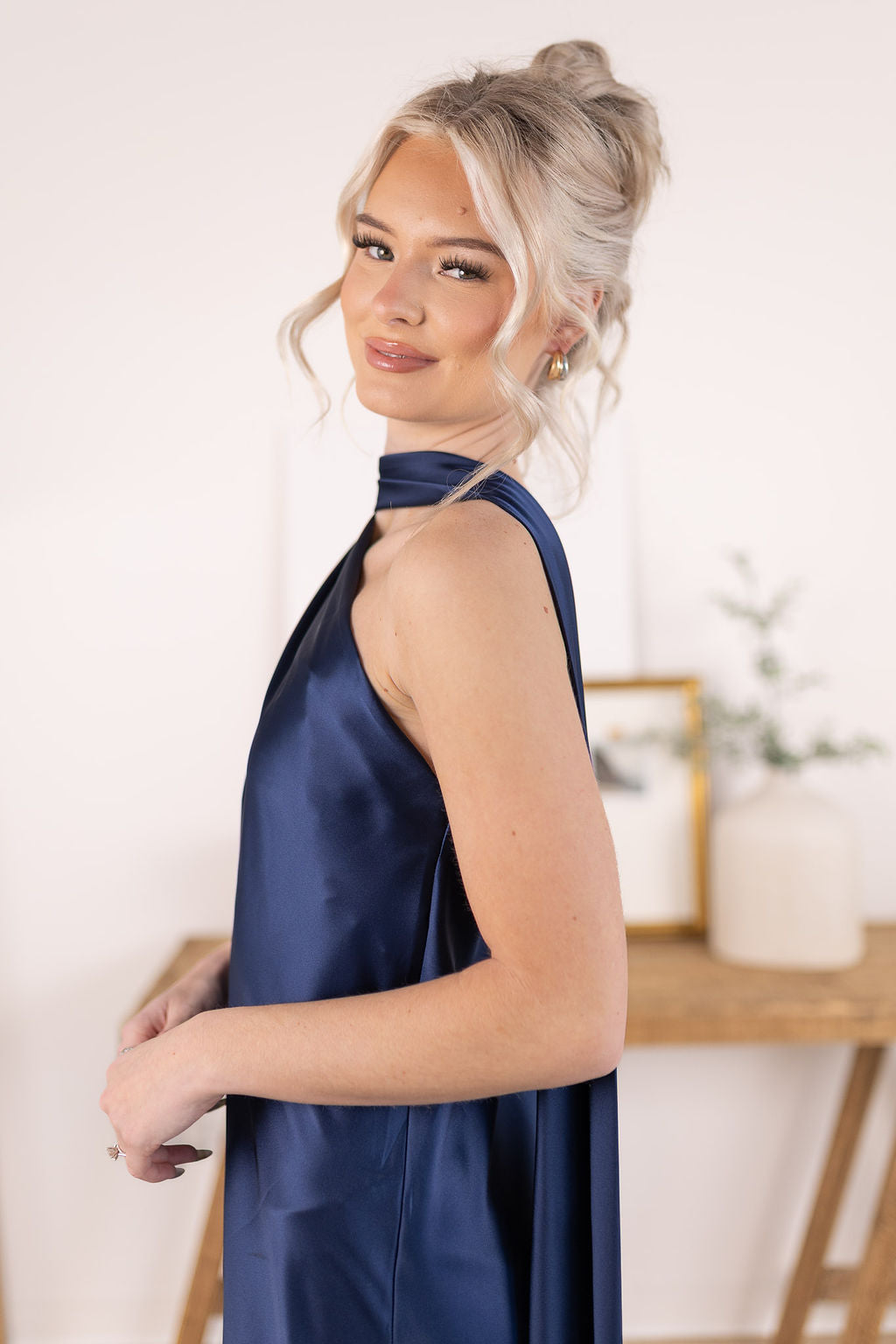Satin Scarf Dress | Navy