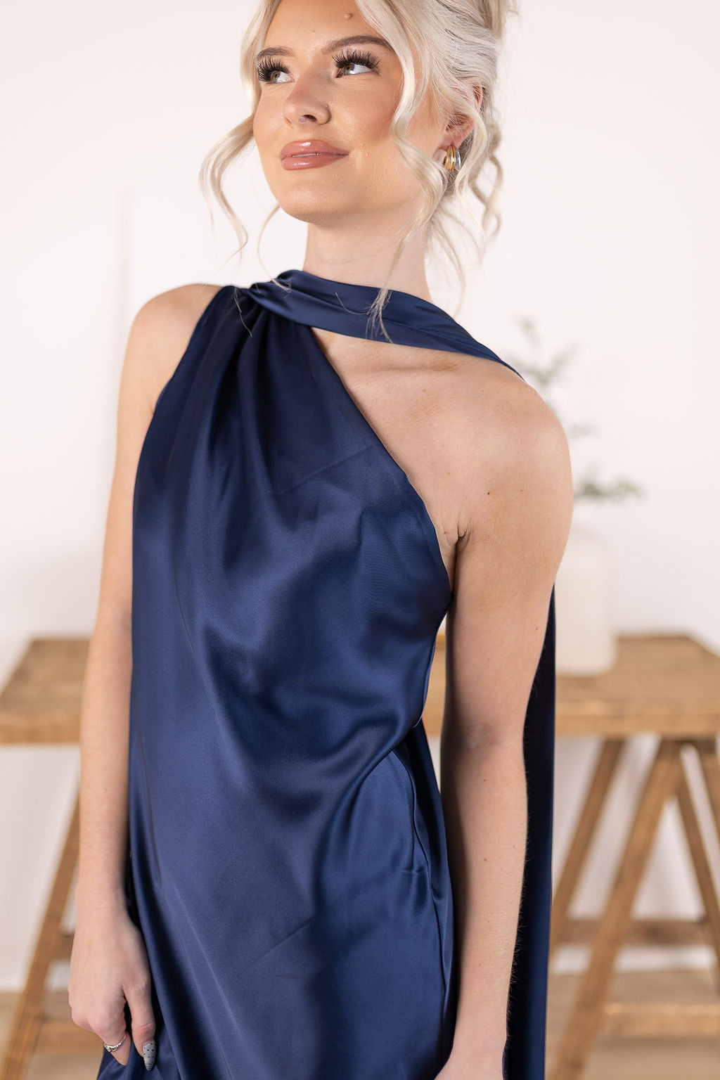 Satin Scarf Dress | Navy