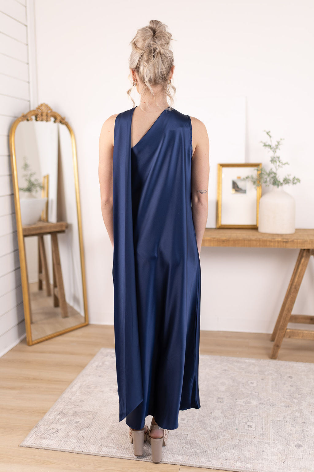 Satin Scarf Dress | Navy