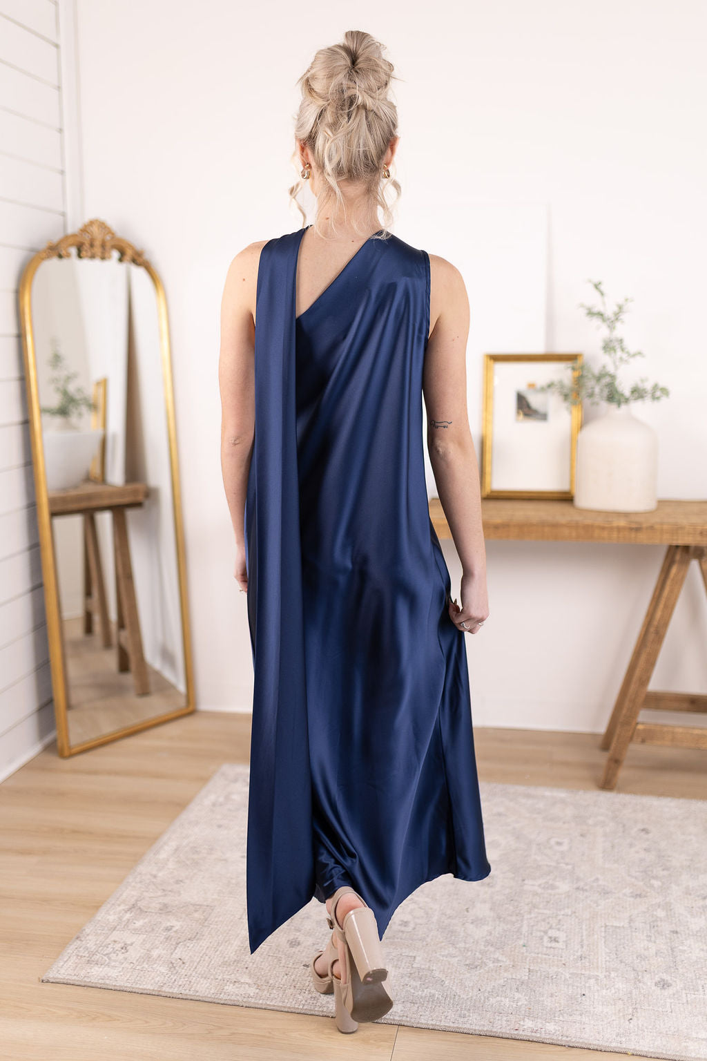 Satin Scarf Dress | Navy