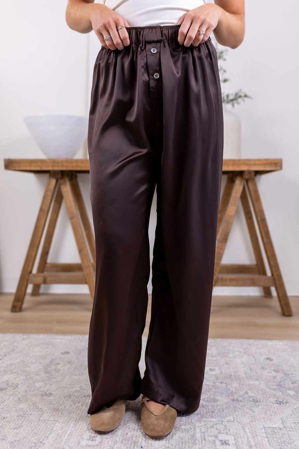 Eve Satin Pants | Brown