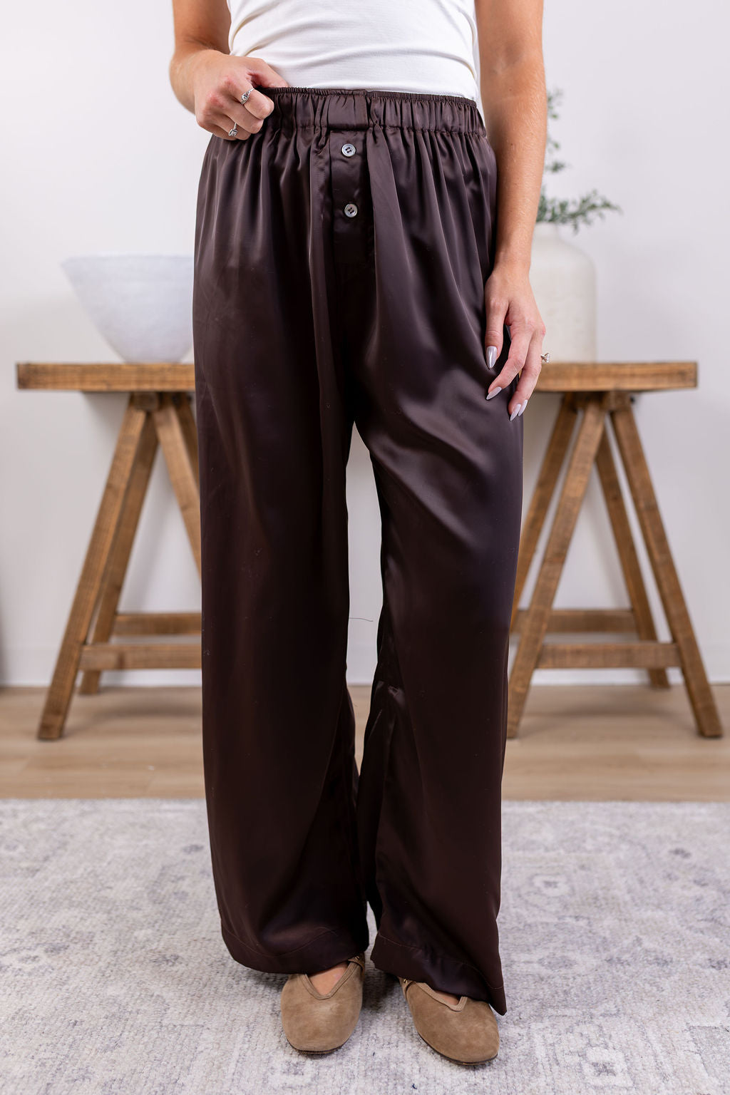 Eve Satin Pants | Brown