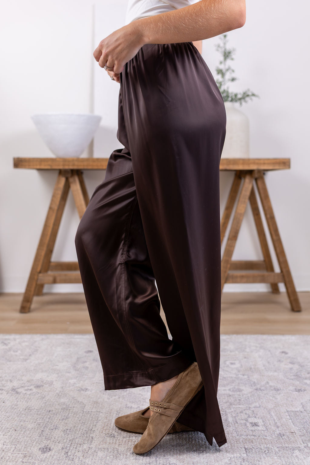 Eve Satin Pants | Brown
