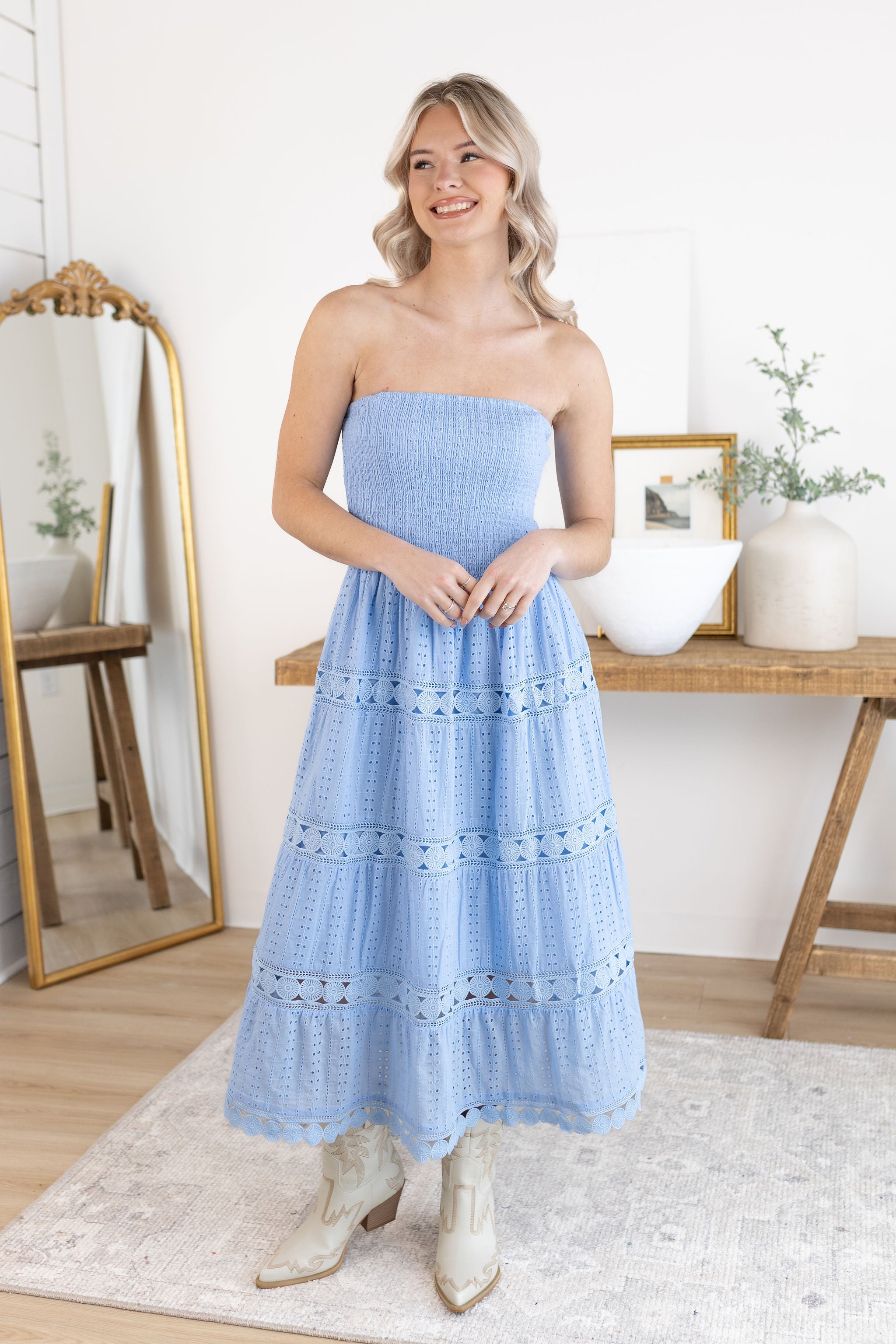Lena Eyelet Dress | Blue