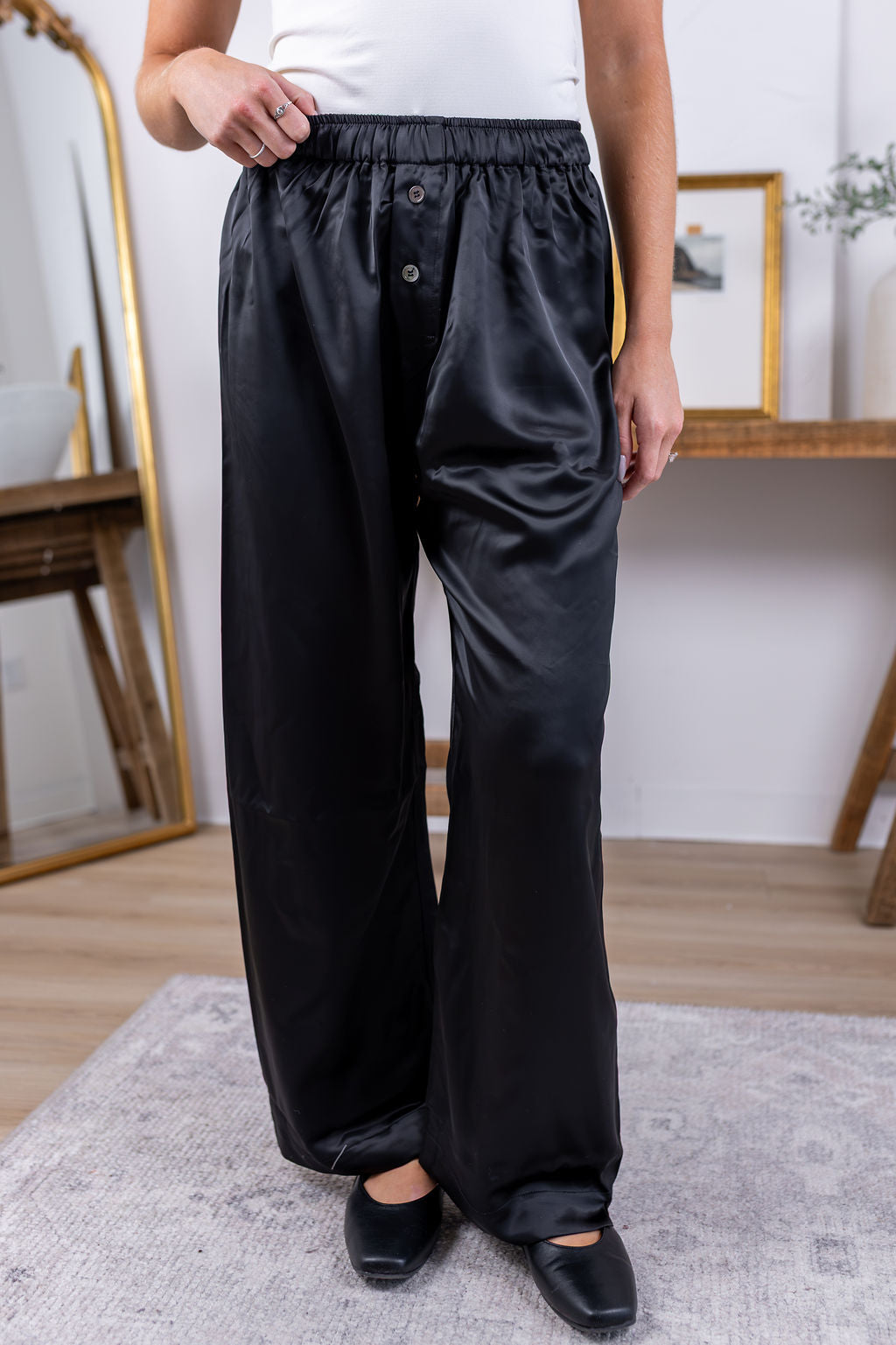 Eve Satin Pants | Black