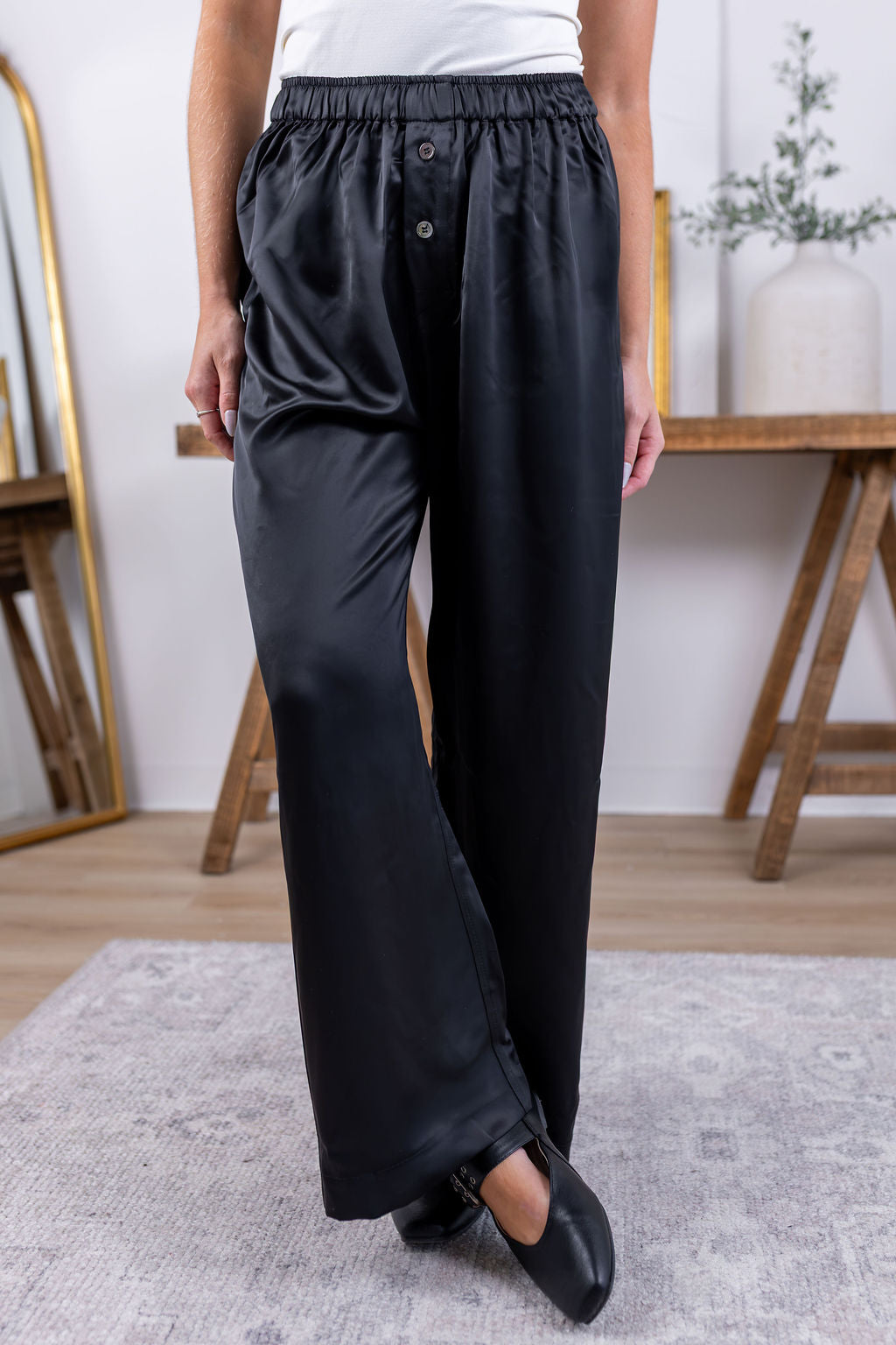 Eve Satin Pants | Black