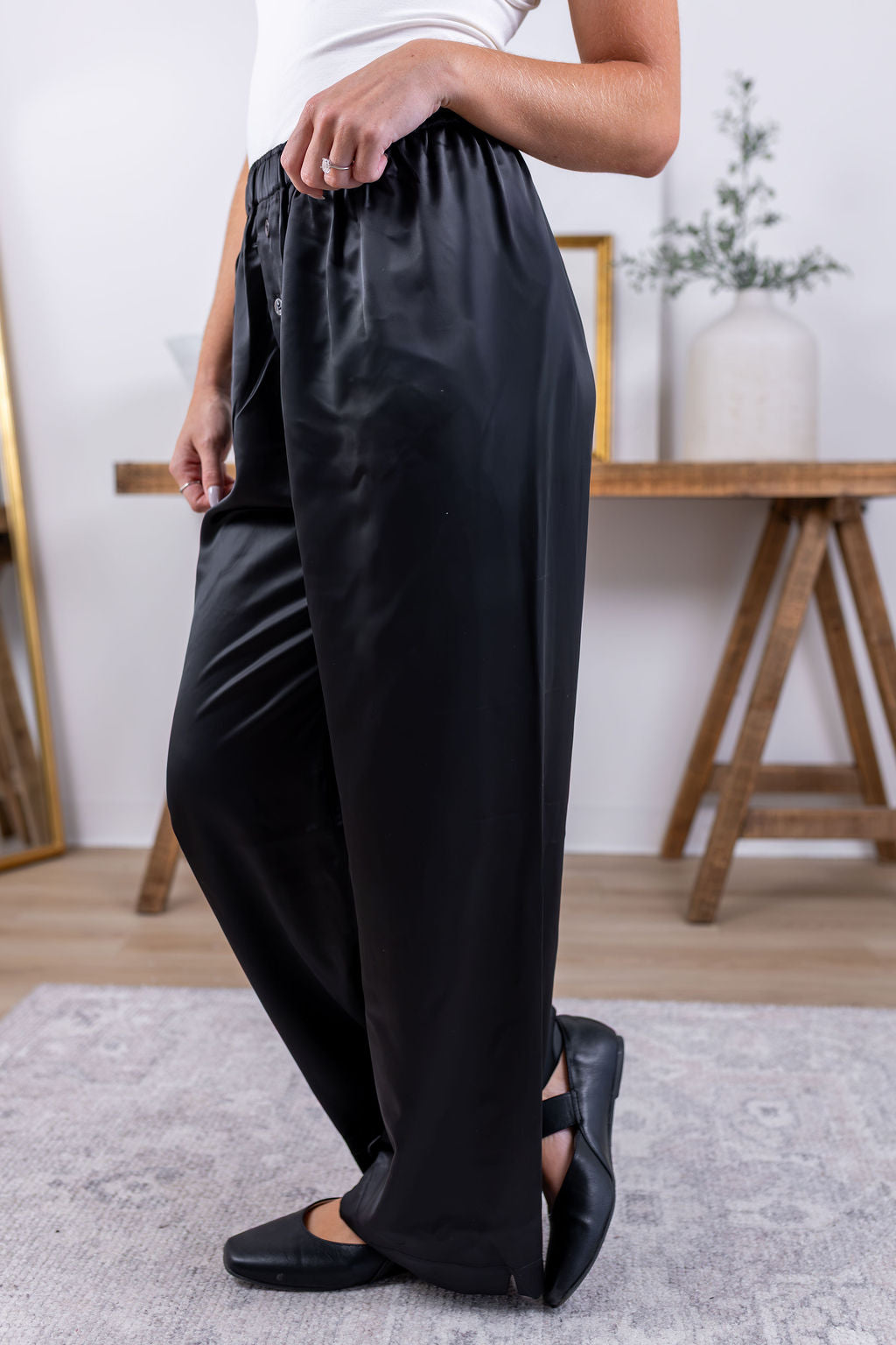 Eve Satin Pants | Black