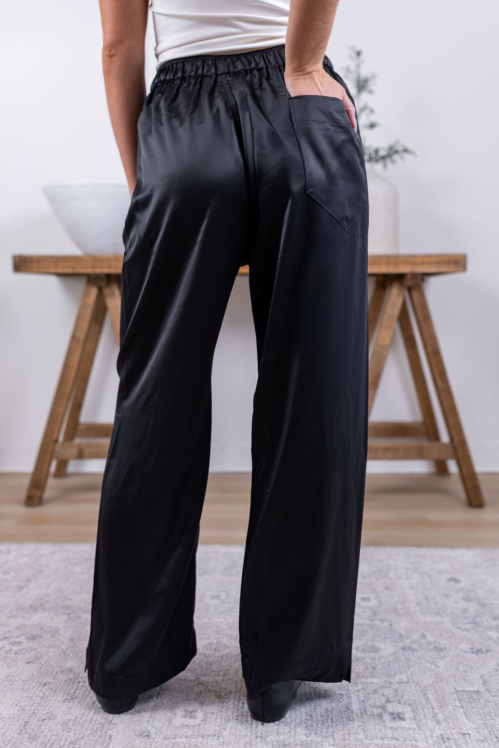 Eve Satin Pants | Black