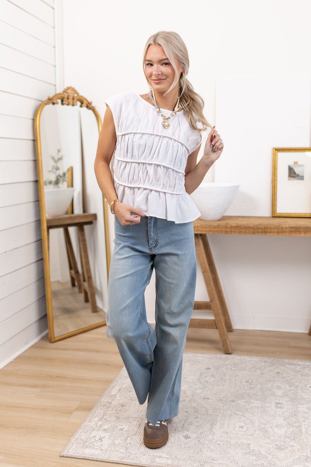 Elowyn Ruched Top | Ivory