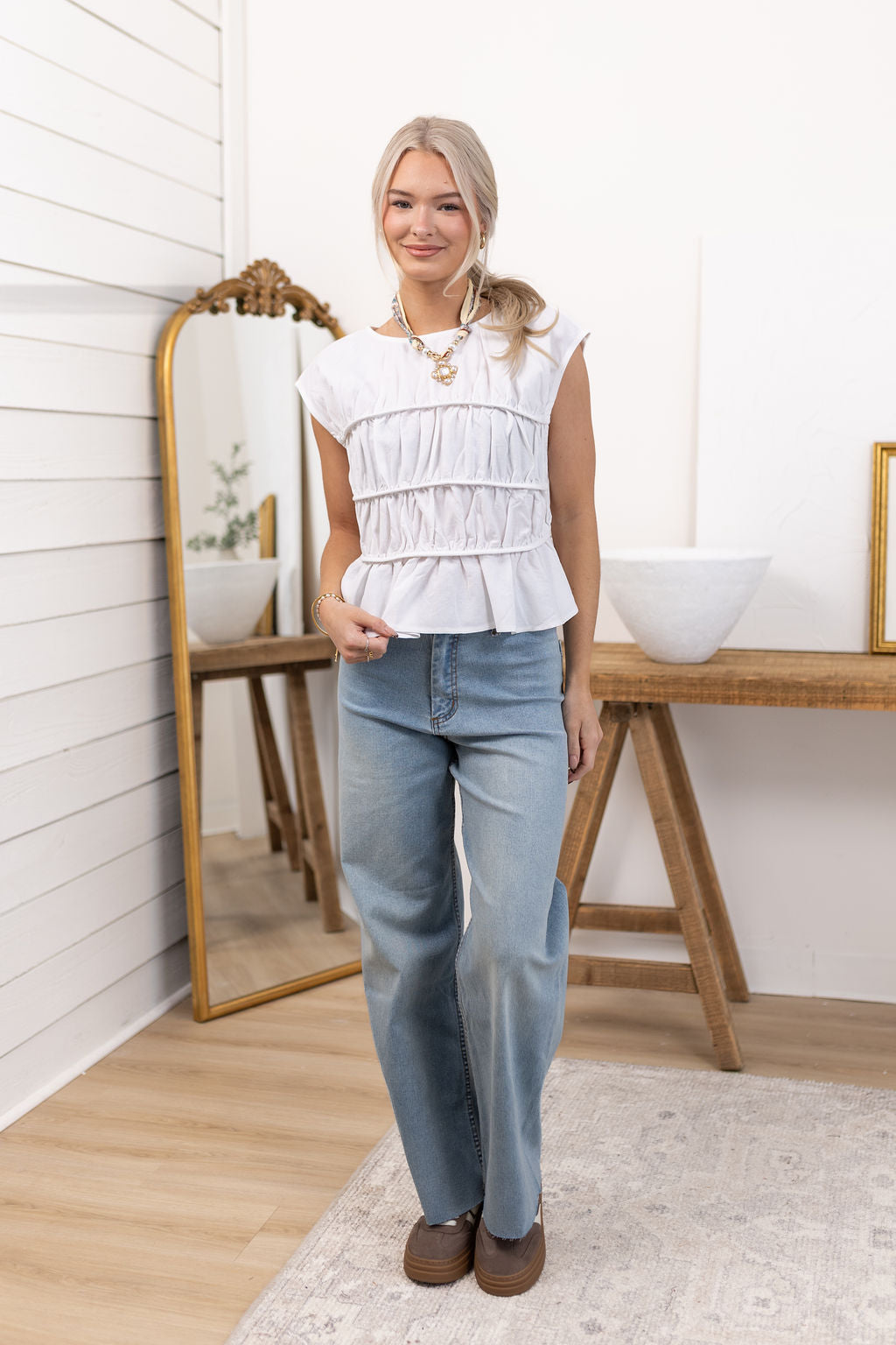 Elowyn Ruched Top | Ivory