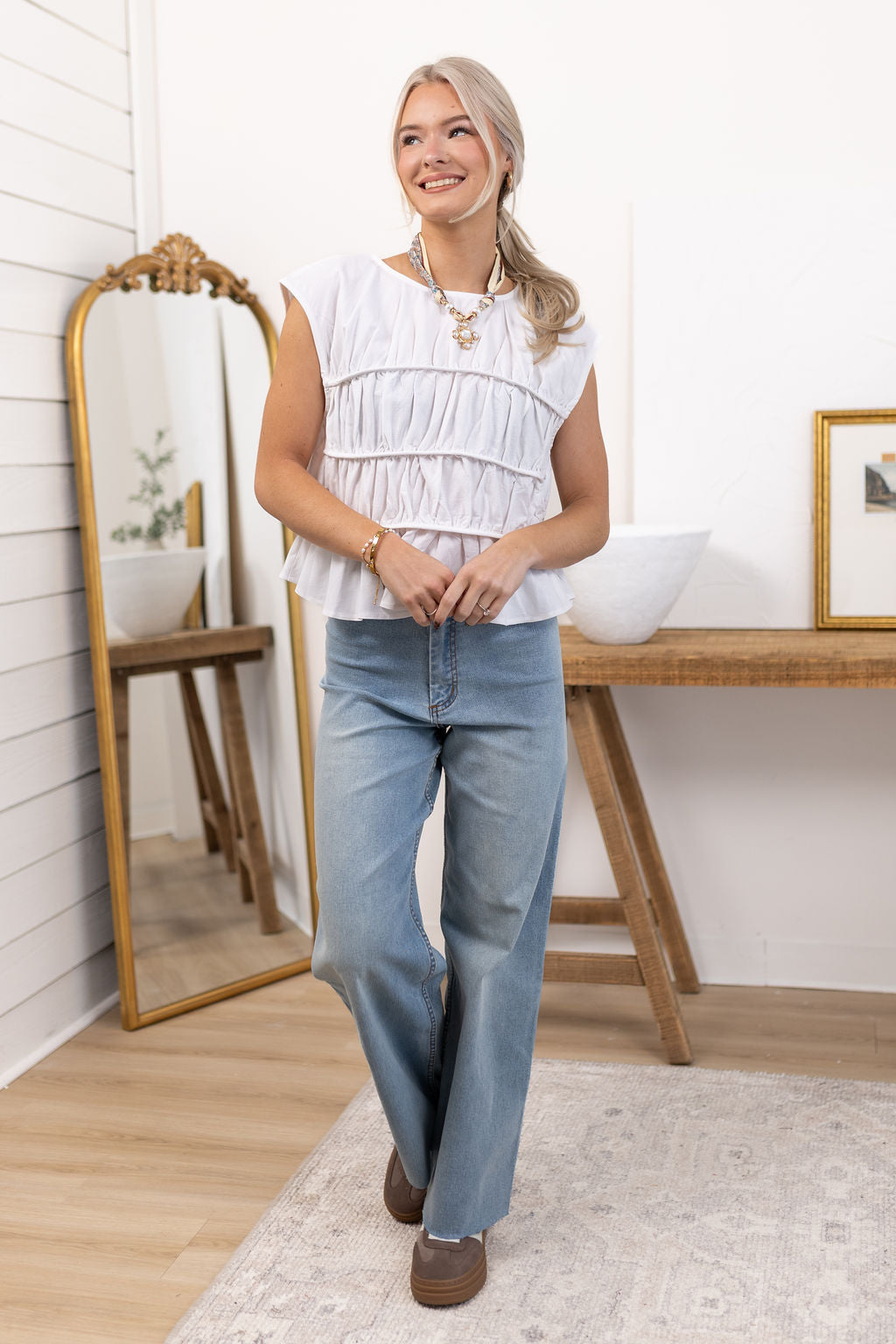 Elowyn Ruched Top | Ivory