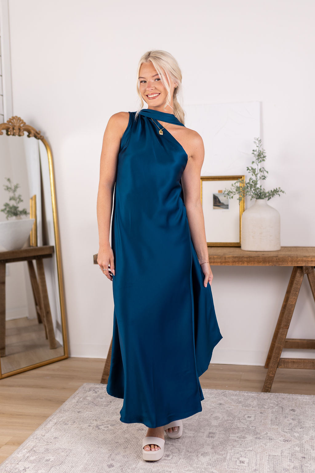 Satin Scarf Dress | Teal