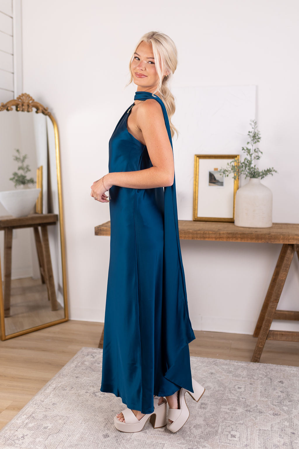 Satin Scarf Dress | Teal