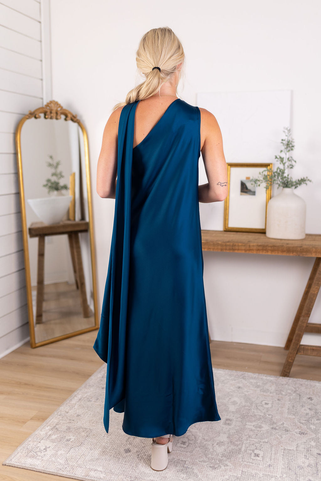Satin Scarf Dress | Teal