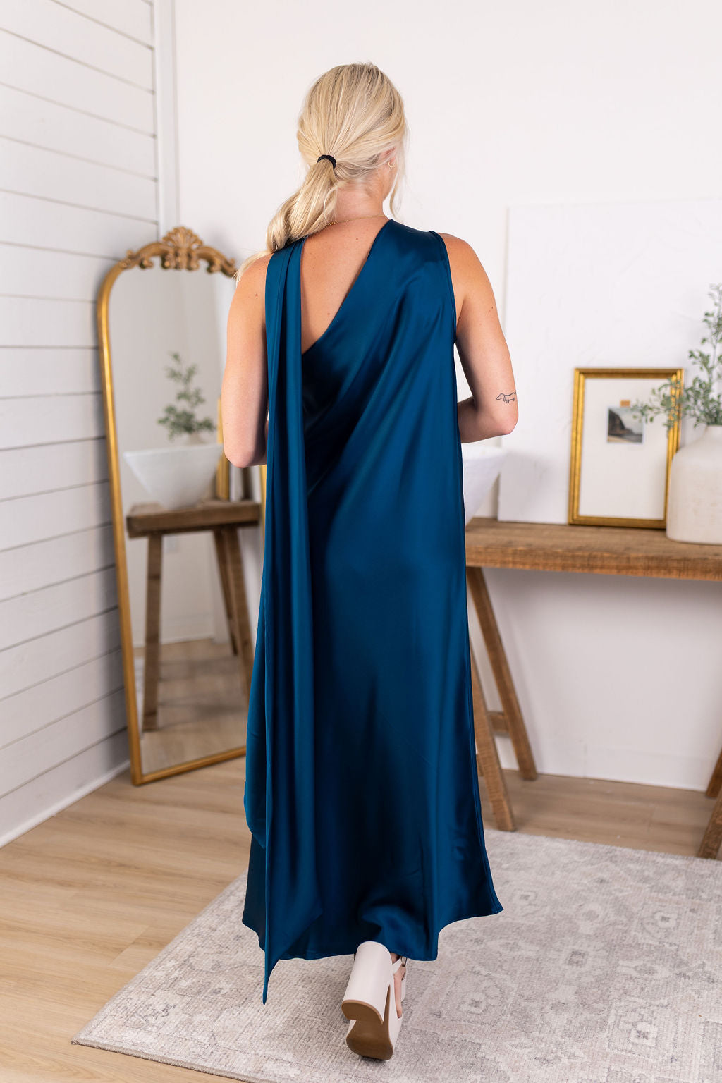Satin Scarf Dress | Teal