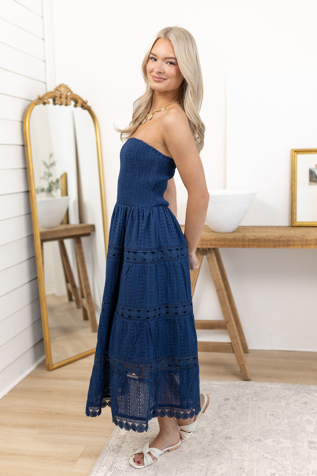 Lena Eyelet Dress | Navy