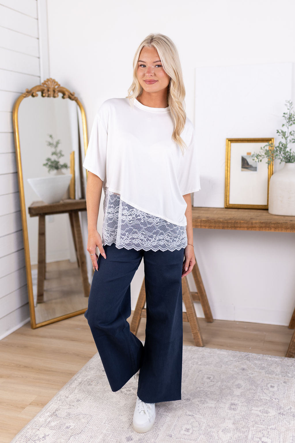 Mia Lace Trim Top | Ivory