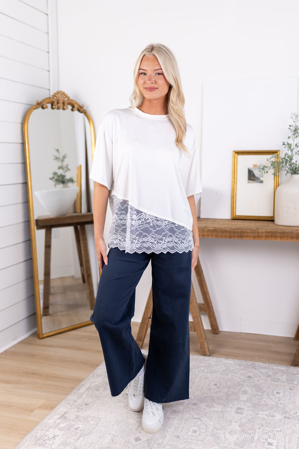 Mia Lace Trim Top | Ivory
