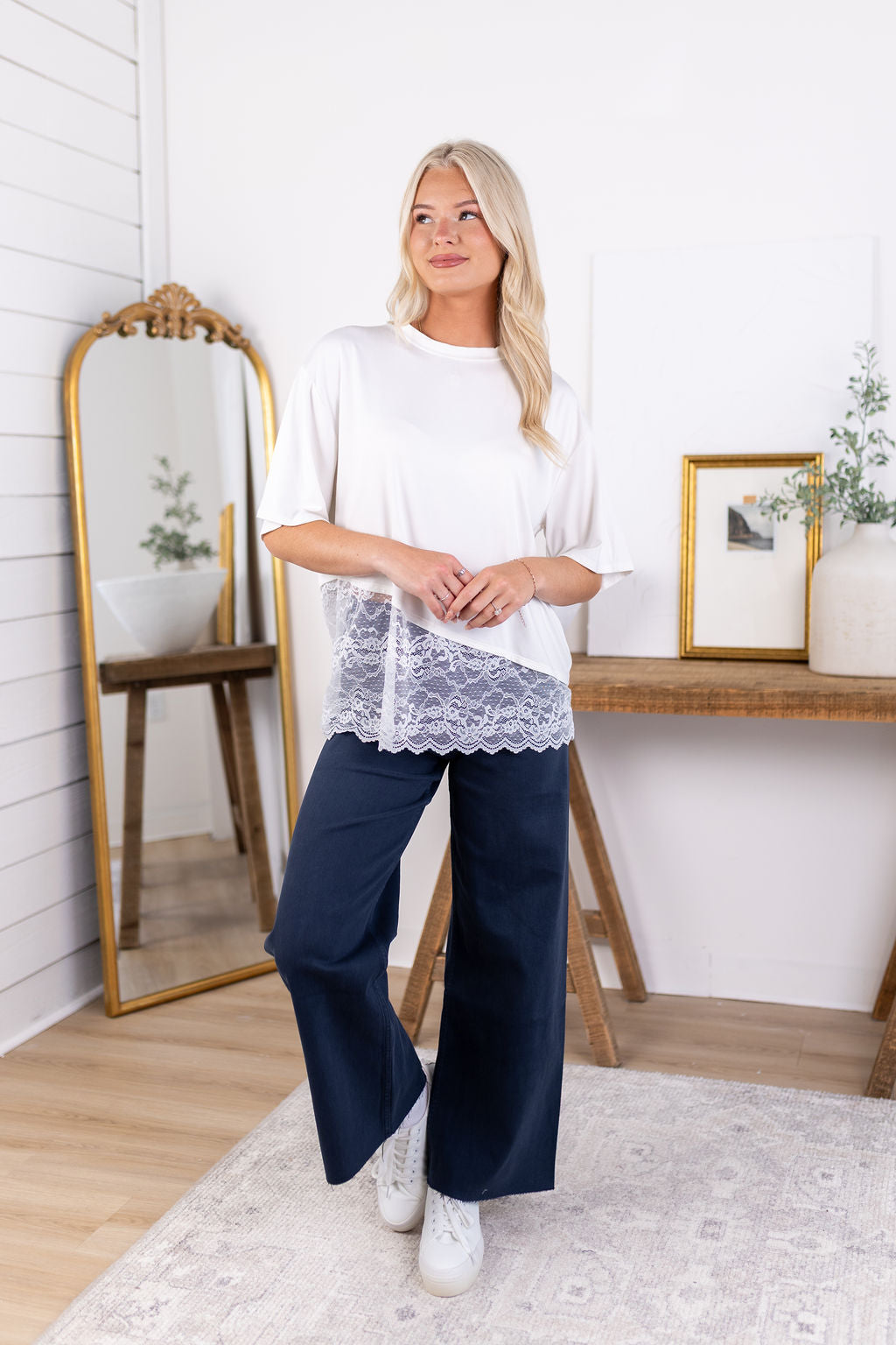Mia Lace Trim Top | Ivory