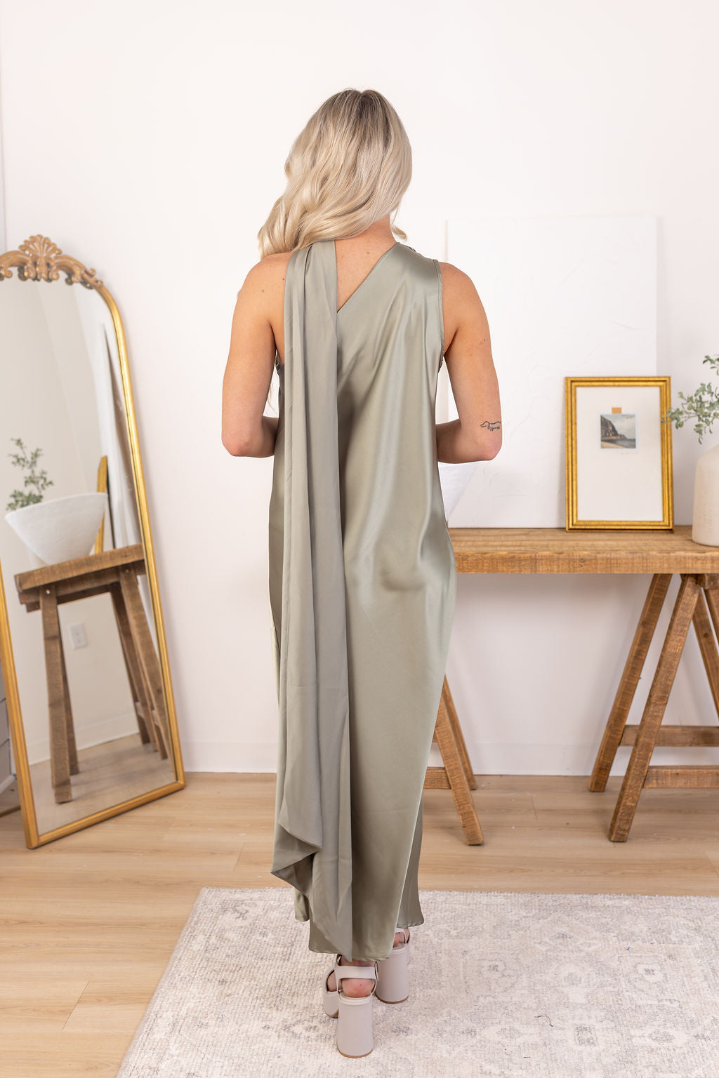 Satin Scarf Dress | Sage