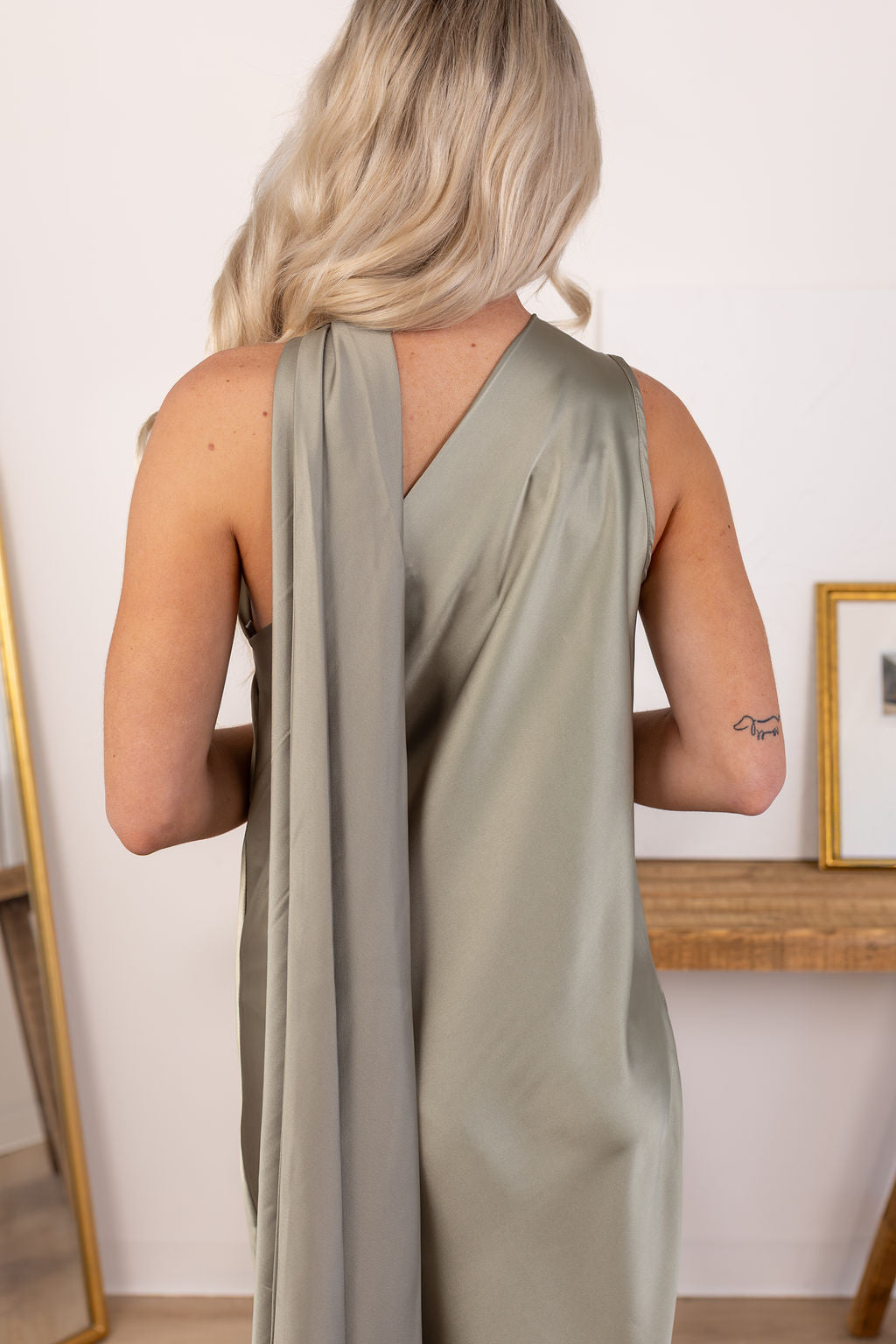 Satin Scarf Dress | Sage