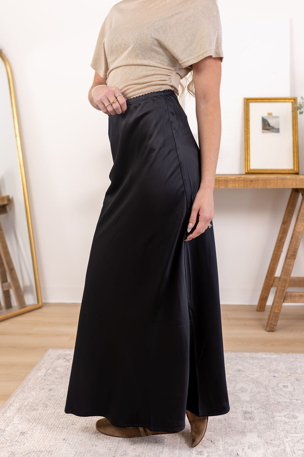Satin Slip Skirt | Black