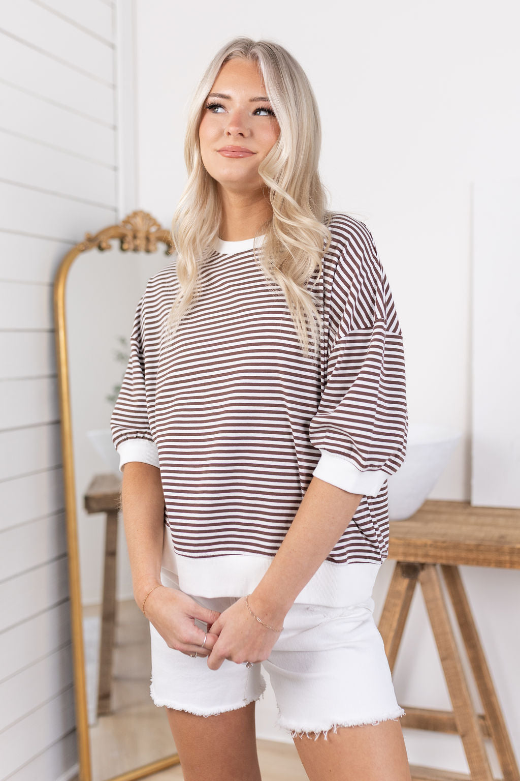 Devon Striped Top | Brown