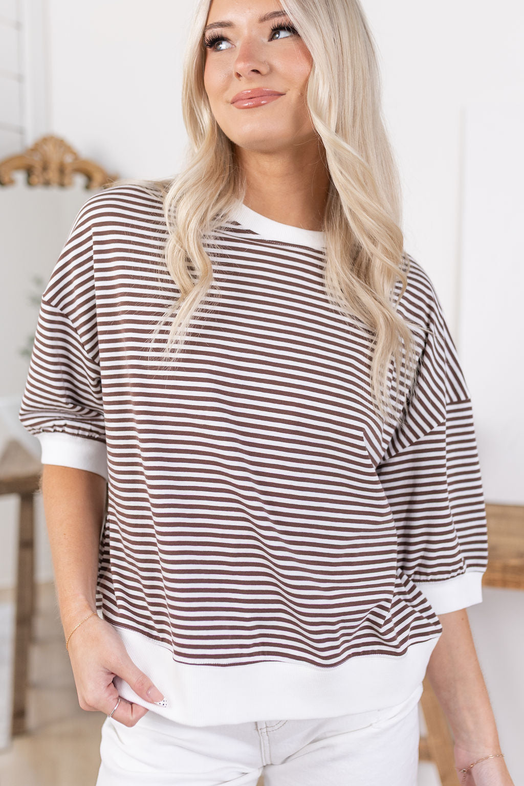 Devon Striped Top | Brown