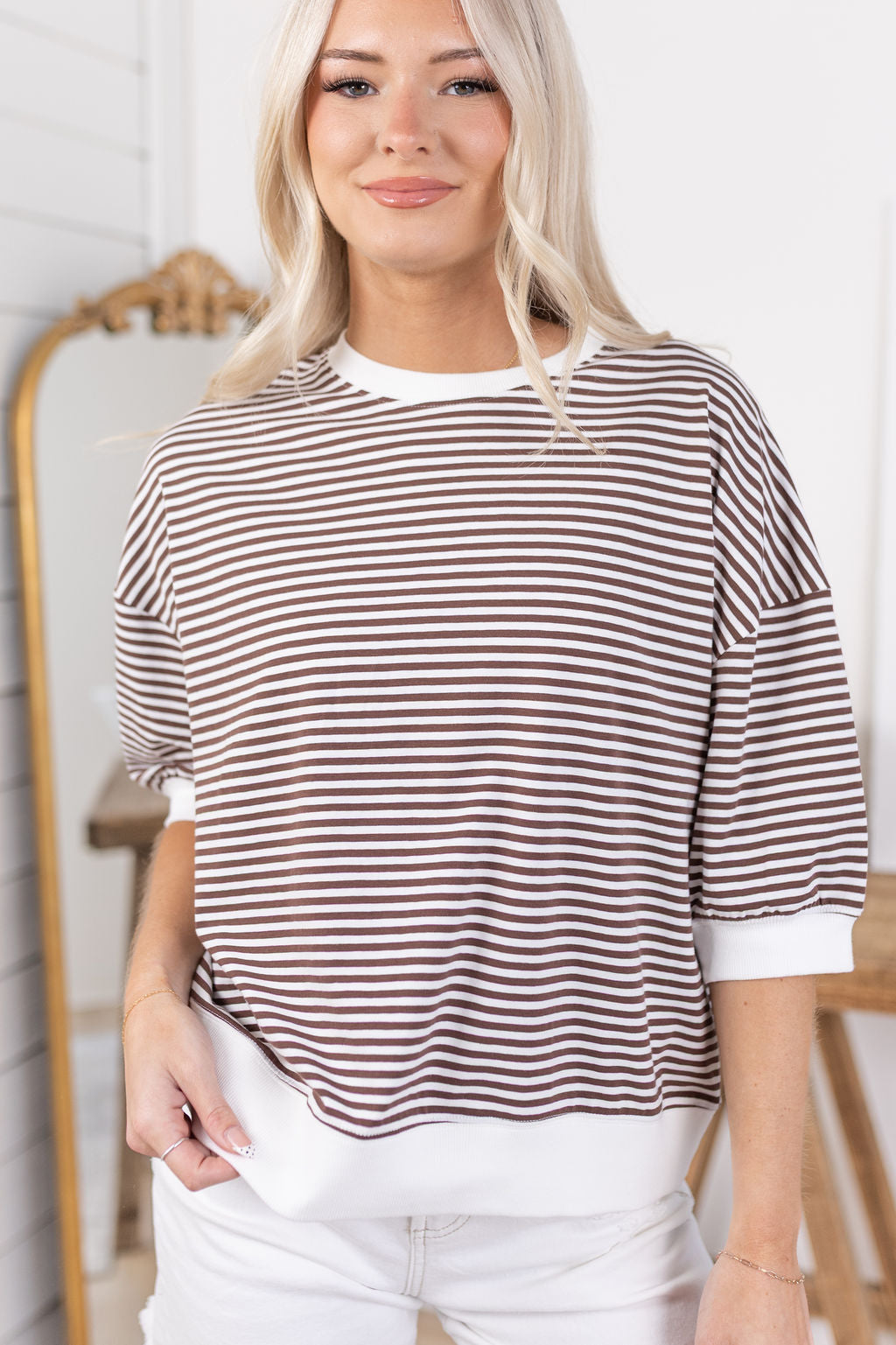 Devon Striped Top | Brown