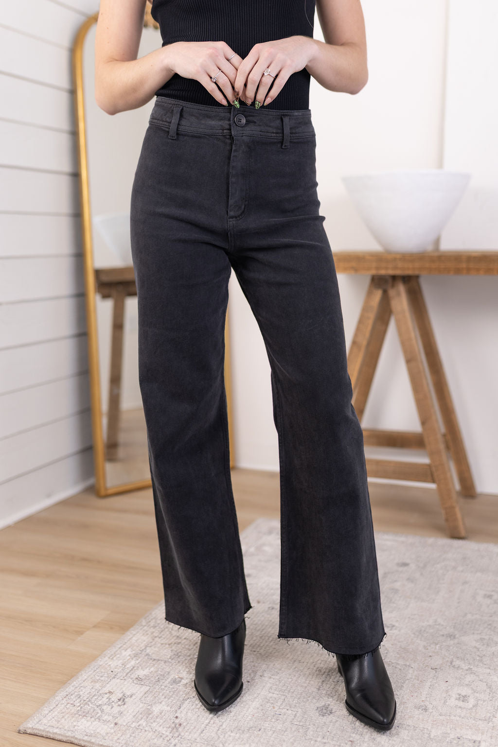 Frankie Wide Leg Pants | Washed Black