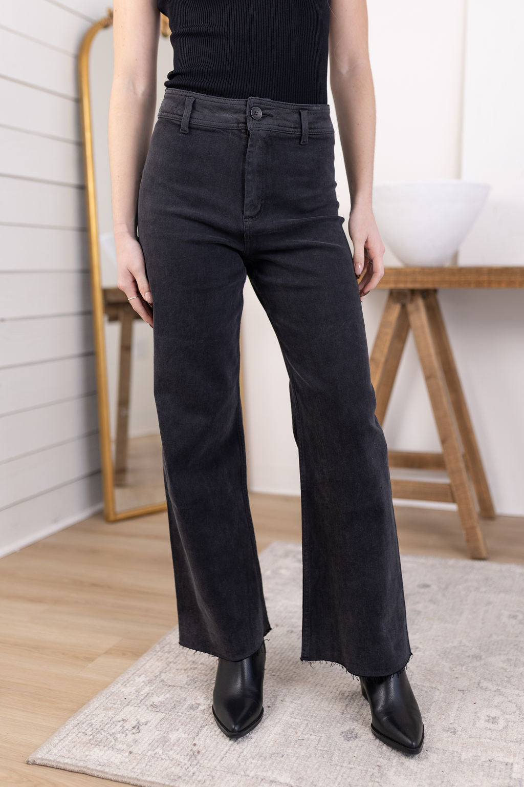 Frankie Wide Leg Pants | Washed Black