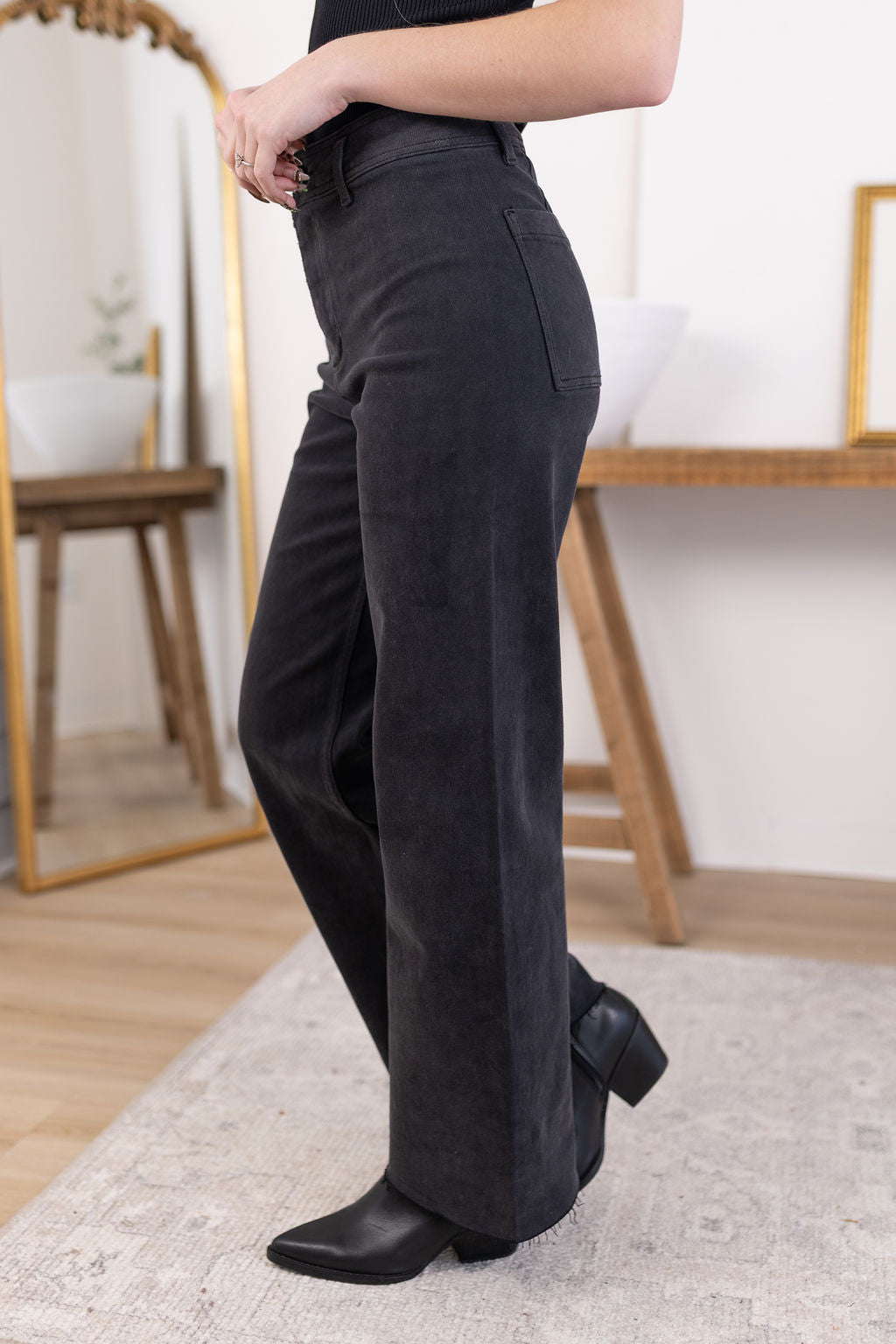 Frankie Wide Leg Pants | Washed Black