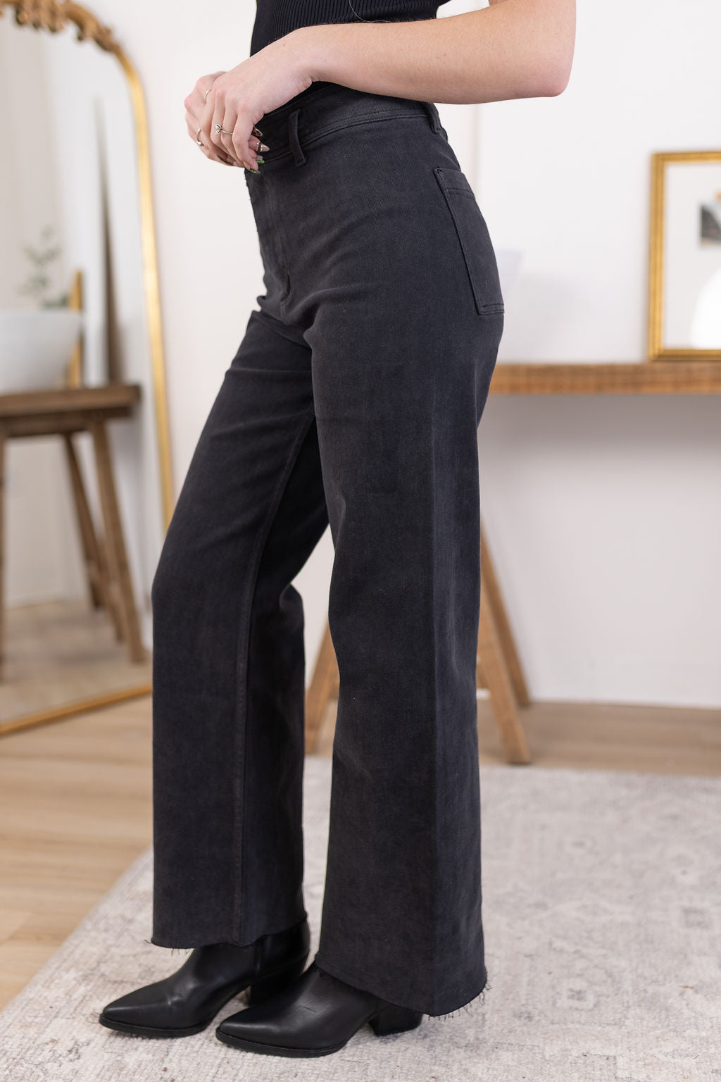 Frankie Wide Leg Pants | Washed Black