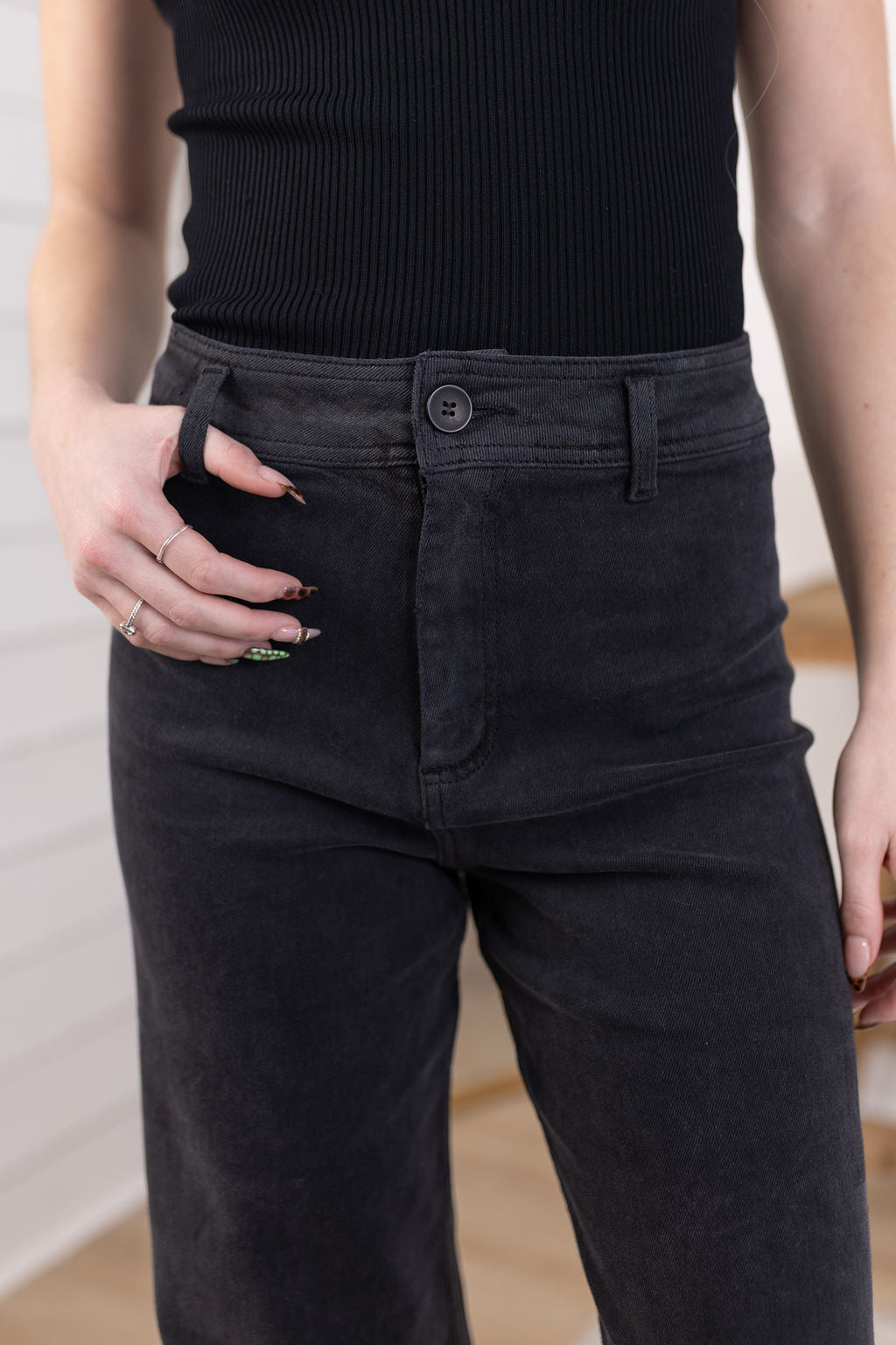 Frankie Wide Leg Pants | Washed Black