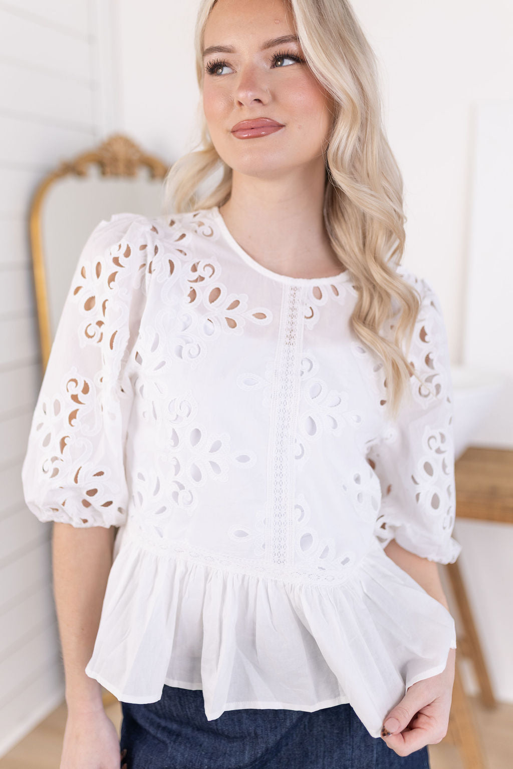Lucy Eyelet Peplum Blouse