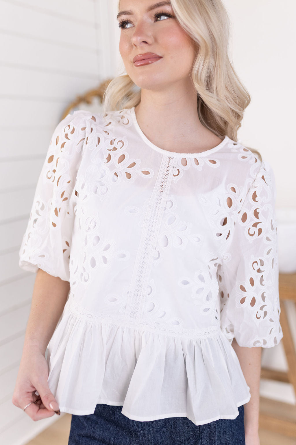Lucy Eyelet Peplum Blouse