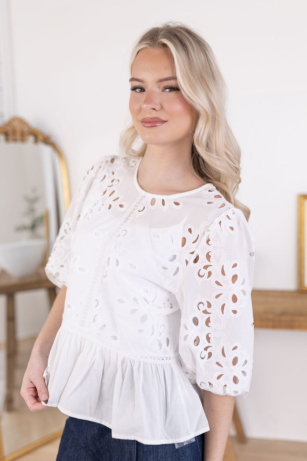 Lucy Eyelet Peplum Blouse