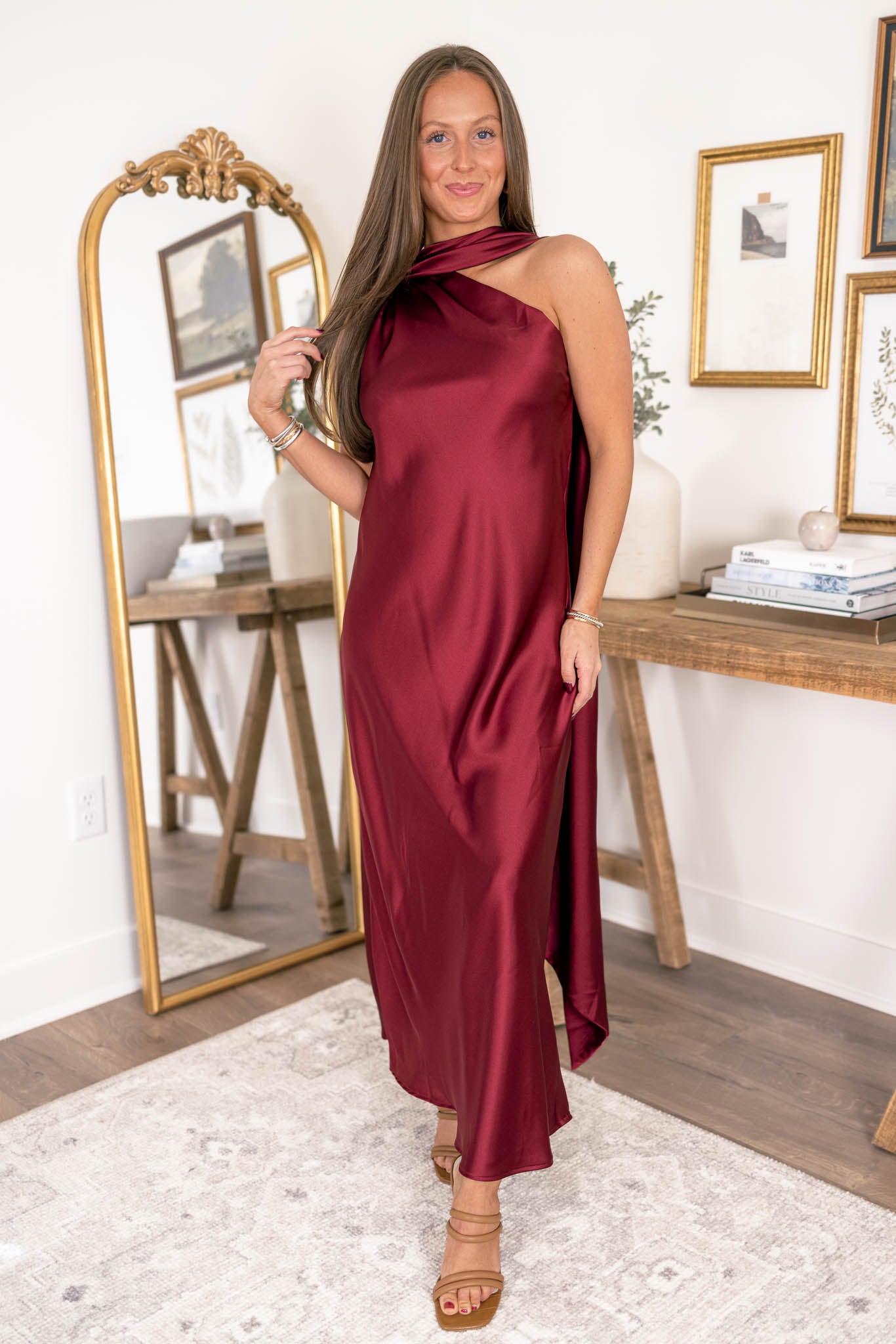 Merlot Satin Scarf Dress