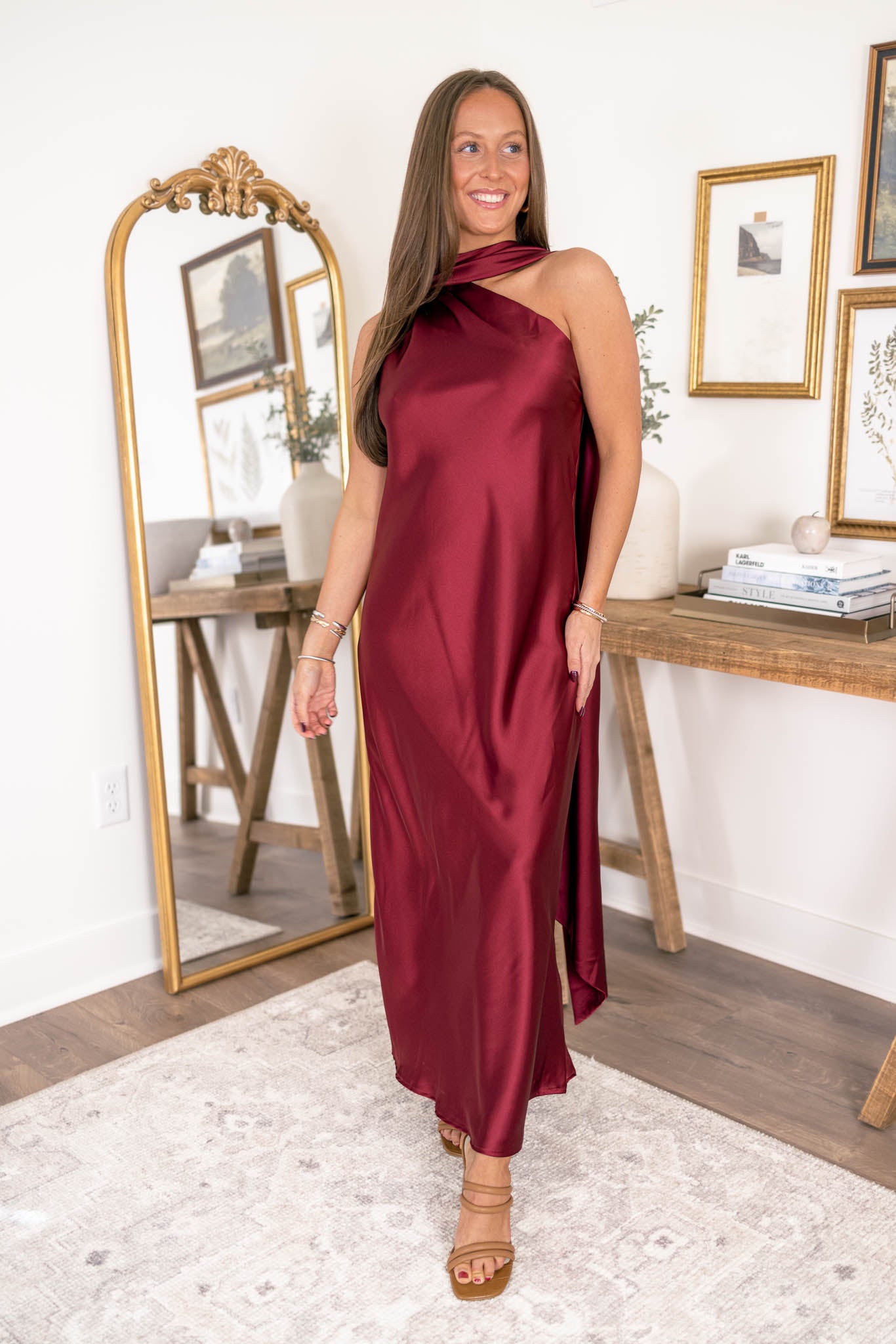 Merlot Satin Scarf Dress