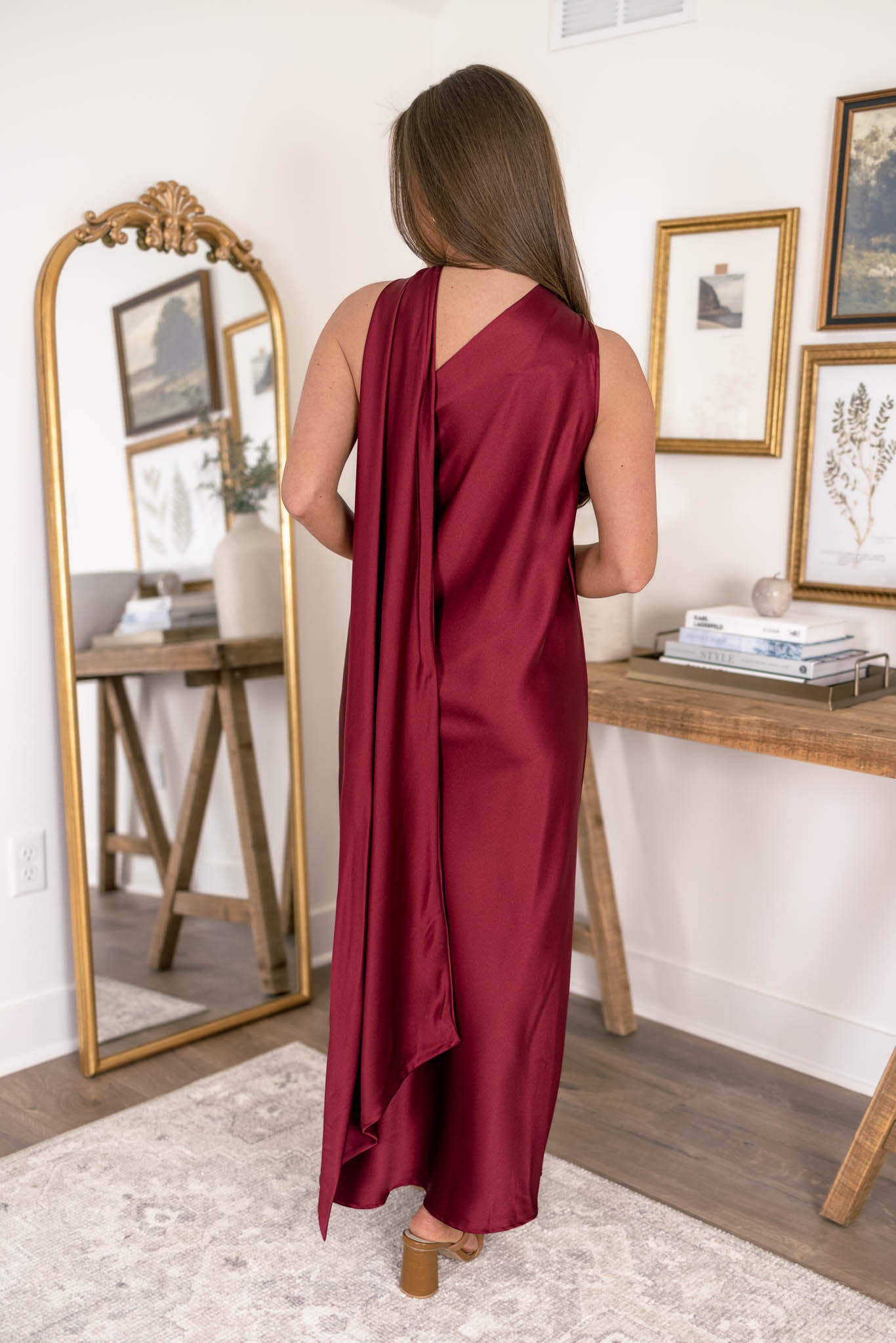 Merlot Satin Scarf Dress